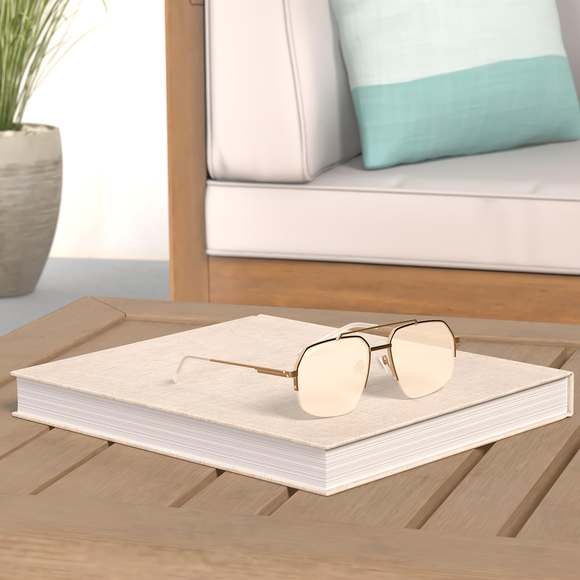 SOJOS Trendy Aviator Sunglasses Mens Womens Retro Double Bridge Metal Frame Semi-Rimless Shades Lentes De Sol Para Mujer SJ1191 Metallic