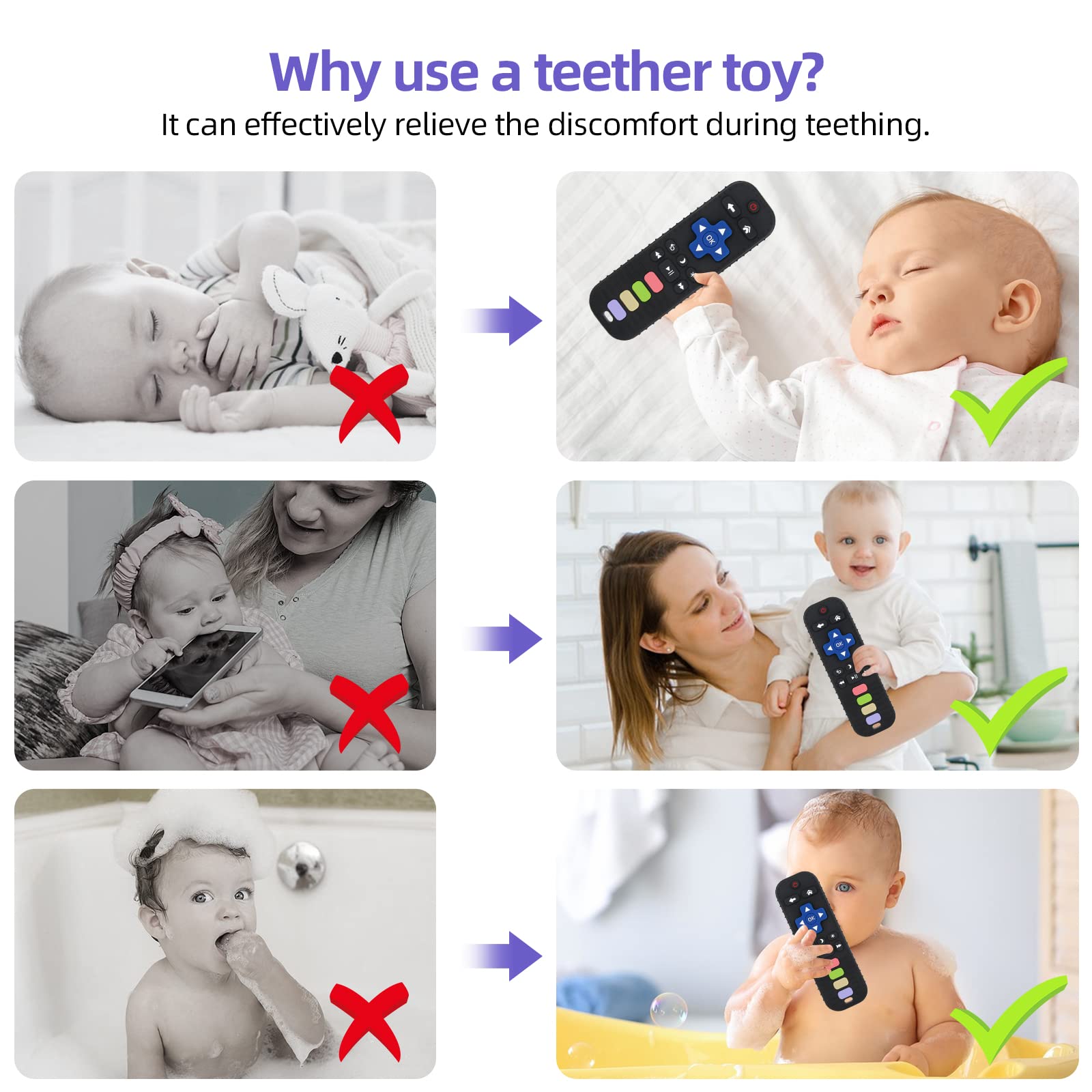 Chuya Baby Teether Toy Chew Toy for Babies 3-24 Months TV Remote Control Shape Teething Relief Baby Toys for Infants (Black)