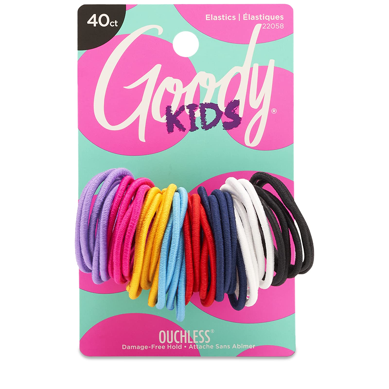 Goody Kids Ouchless Elastic Hair Ties - 40 Ct, Assorted Colors, 2MM Rubber Bands for Hair, Pain-Free Hair Accessories for Girls & Boys, Made for Long-Lasting Braids, Ponytails & More, For Fine Hair