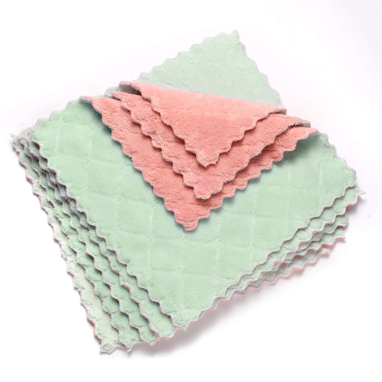 kimteny Cleaning Cloths Kitchen Towels Microfiber Washcloths Lint Free Dish Cloth Reusable Dishtowels Household Super Absorbent Fast Drying, 10"x10", Pack of 5 (Pink-Green)