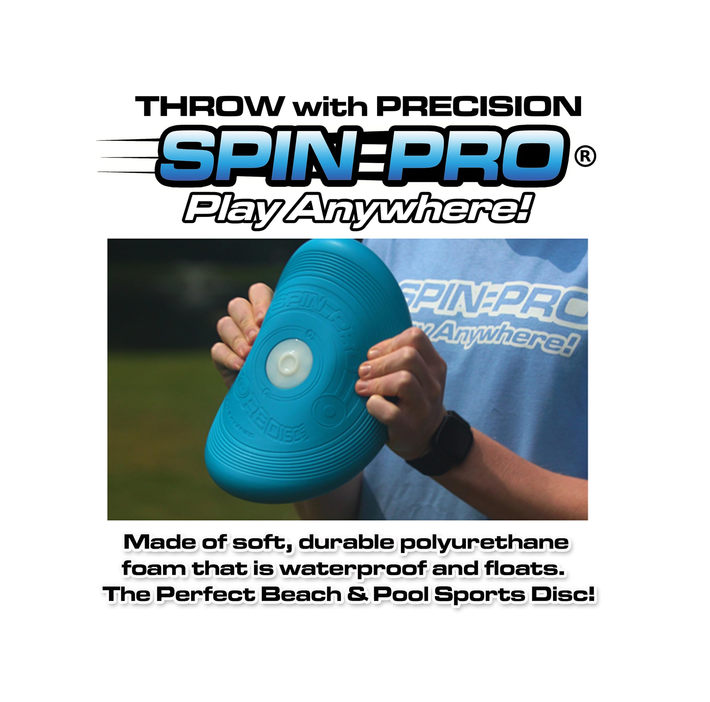 SPIN PRO Beach & Pool Sports Disc. Throw with Precision! Spin Tricks! Soft and Durable, Waterproof, Floats, Play Anywhere! Upgrade Your Fun!