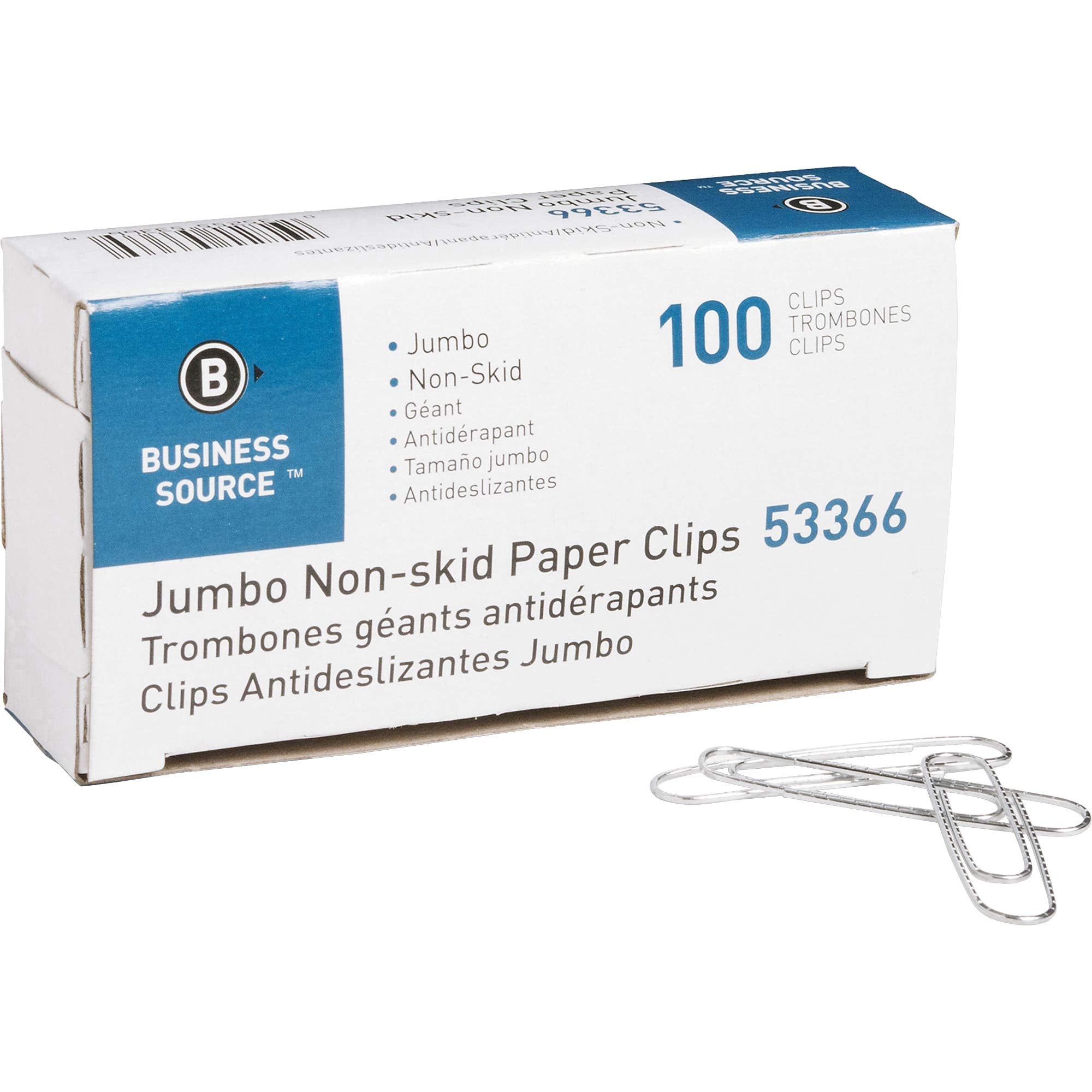 Business Source 53366 Paper Clips, Jumbo, Nonskid, 1000/PK, Silver