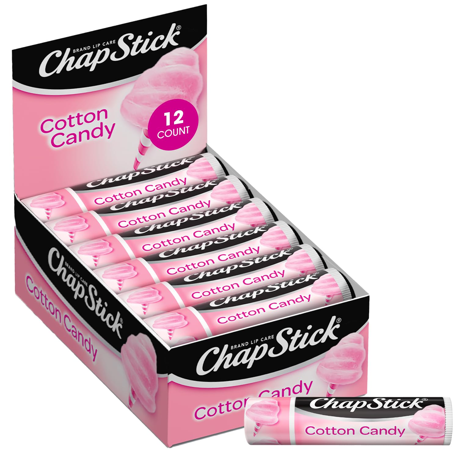 ChapStick Lip Moisturizer, Cotton Candy, 12-Pack – Limited Edition Bulk Lip Balm, Fun & Yummy, 0.15 Oz Ea