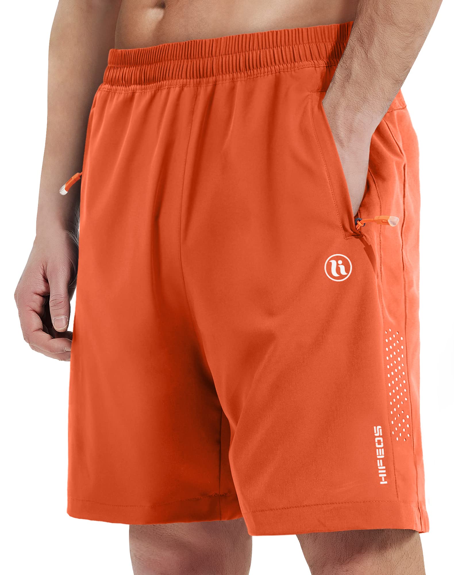 HIFEOS Mens Athletic Shorts -Running, Tennis Gym Workout Shorts for Men 5"/7"/9"- Comfort, Lightweight, 3 Zippered Pockets Orange