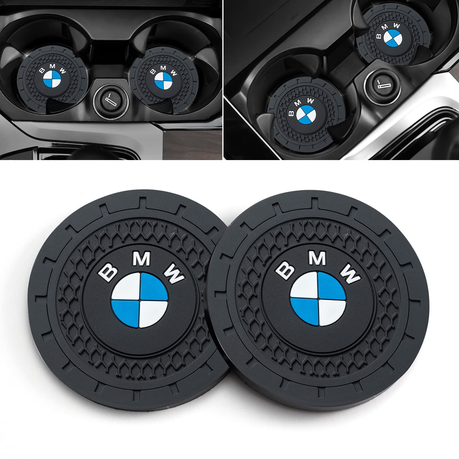 Generic Car Cup Holder Coaster for BMW M 1 3 5 6 Series X1 X3 X7 X5 X6 Z4 7 Series Recessed Silicone CupHolder Coaster Interior Accessories 2.75in 2Pieces, Black-04