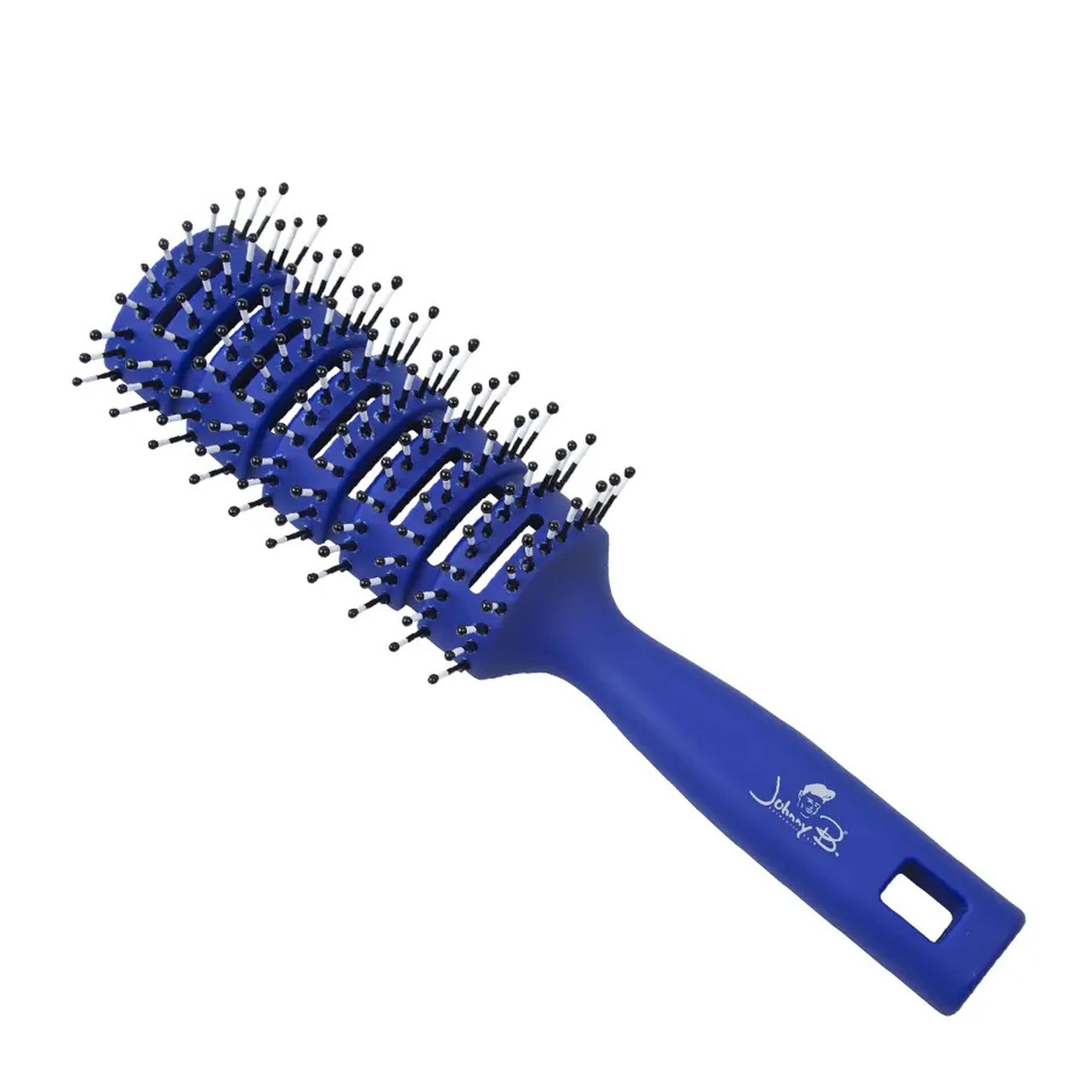 Johnny B Professional Vented Hair Brush for Blow Drying & Detangling, Ball-Tipped Small Bristles, Grooved Handle (Blue)