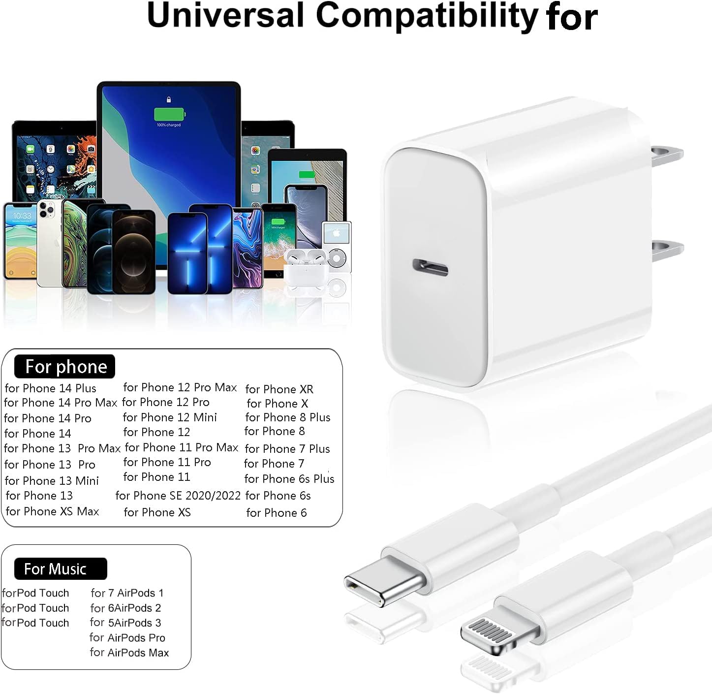 for hone14 13 12 11 Fast Charger Certified 20W PD USB C Wall Charger Block with Extra Long 6TF Type C to ightning Cable Compatible for Phone 14 14 Pro Max 13 13Pro Max12 11Pro
