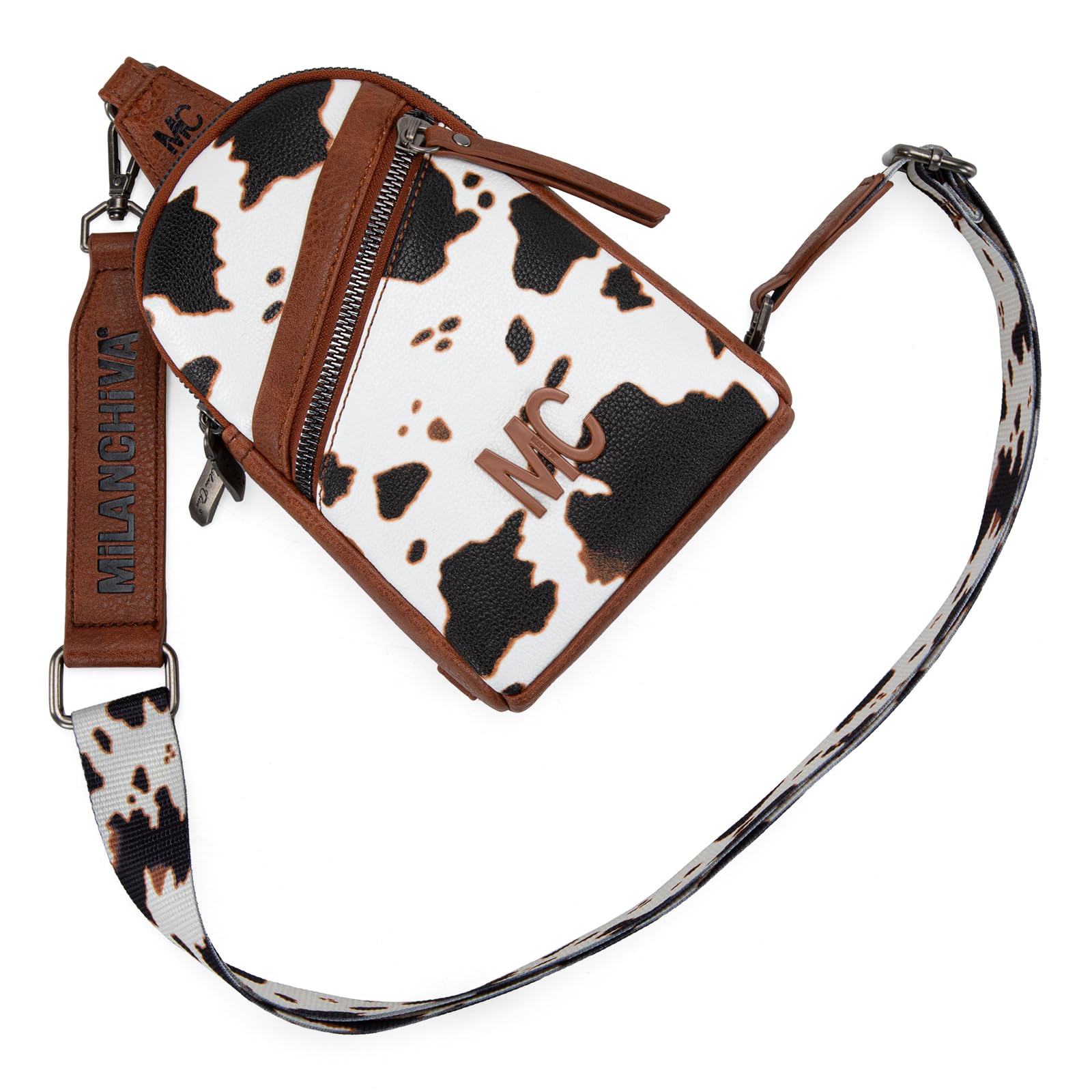 Milan Chiva Small Crossbody Bags for Brown Cow Print Women Chic Mini Sling Bag Purse and Waist Packs for Women MC-3354BR