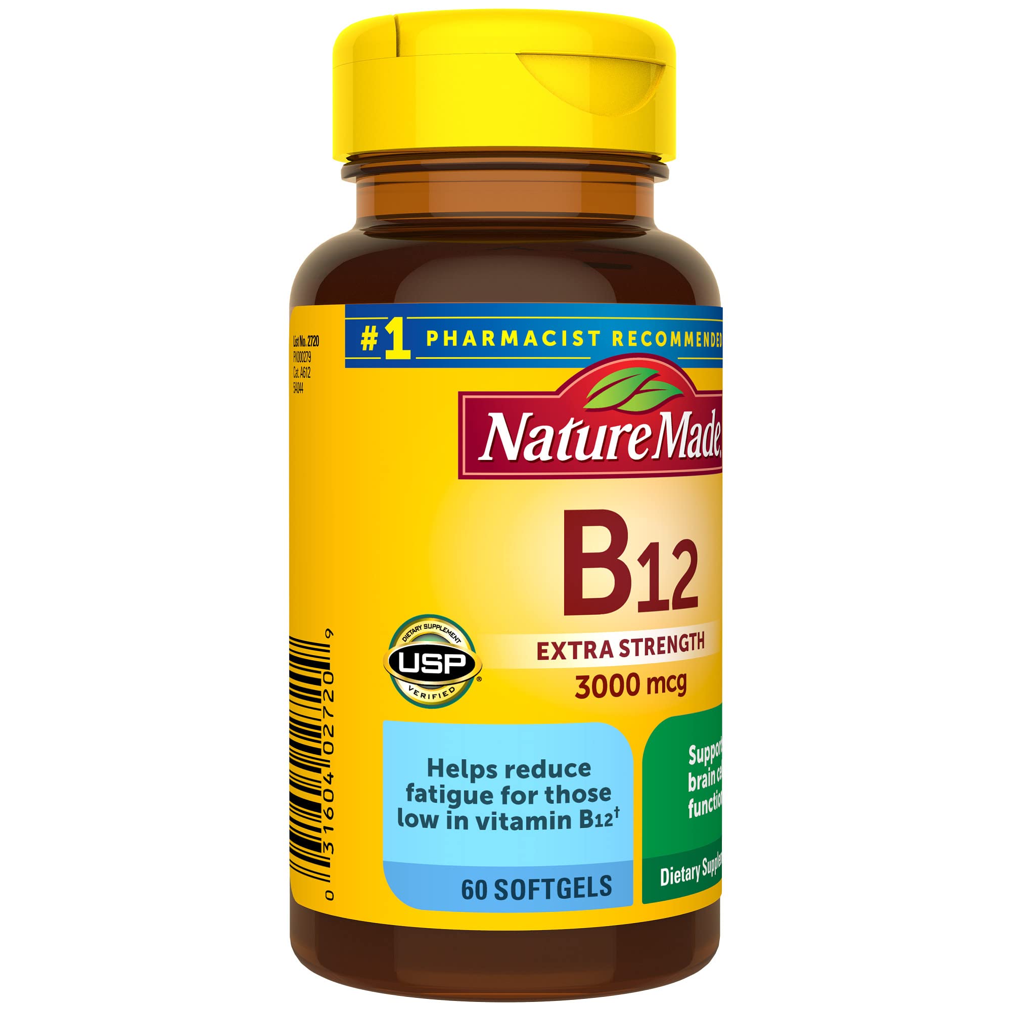 Nature Made Extra Strength Vitamin B12 3000 mcg, Dietary Supplement for Energy Metabolism Support, 60 Softgels, 60 Day Supply