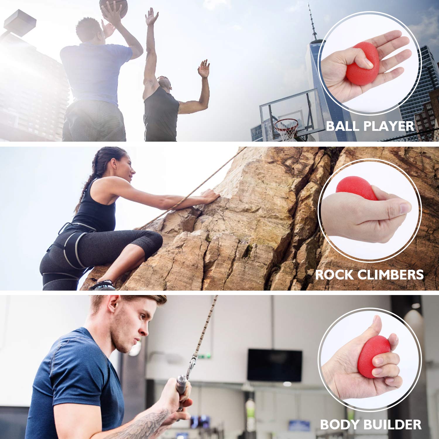 Peradix Hand Grip Strength Trainer, Stress Relief Ball for Adults and Kids, Wrist Rehab Therapy Hand Grip Equipment Ball Squishy Tools - Set of 3 Finger Resistance Exercise Squeezer