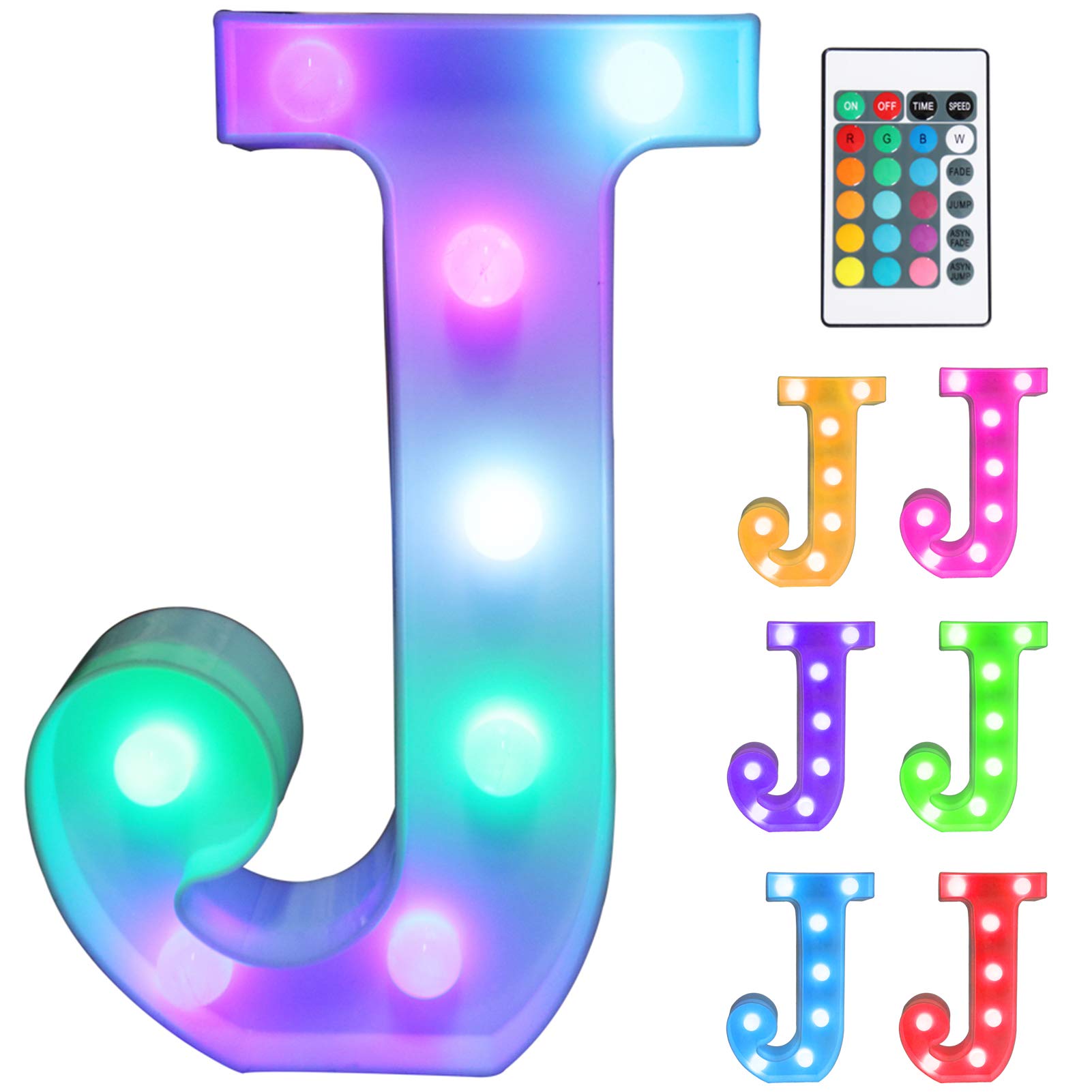 Pooqla Colorful LED Marquee Lights with Remote – Light Up Signs – Party Bar Letters with Lights Decorations for The Home - Multicolor J