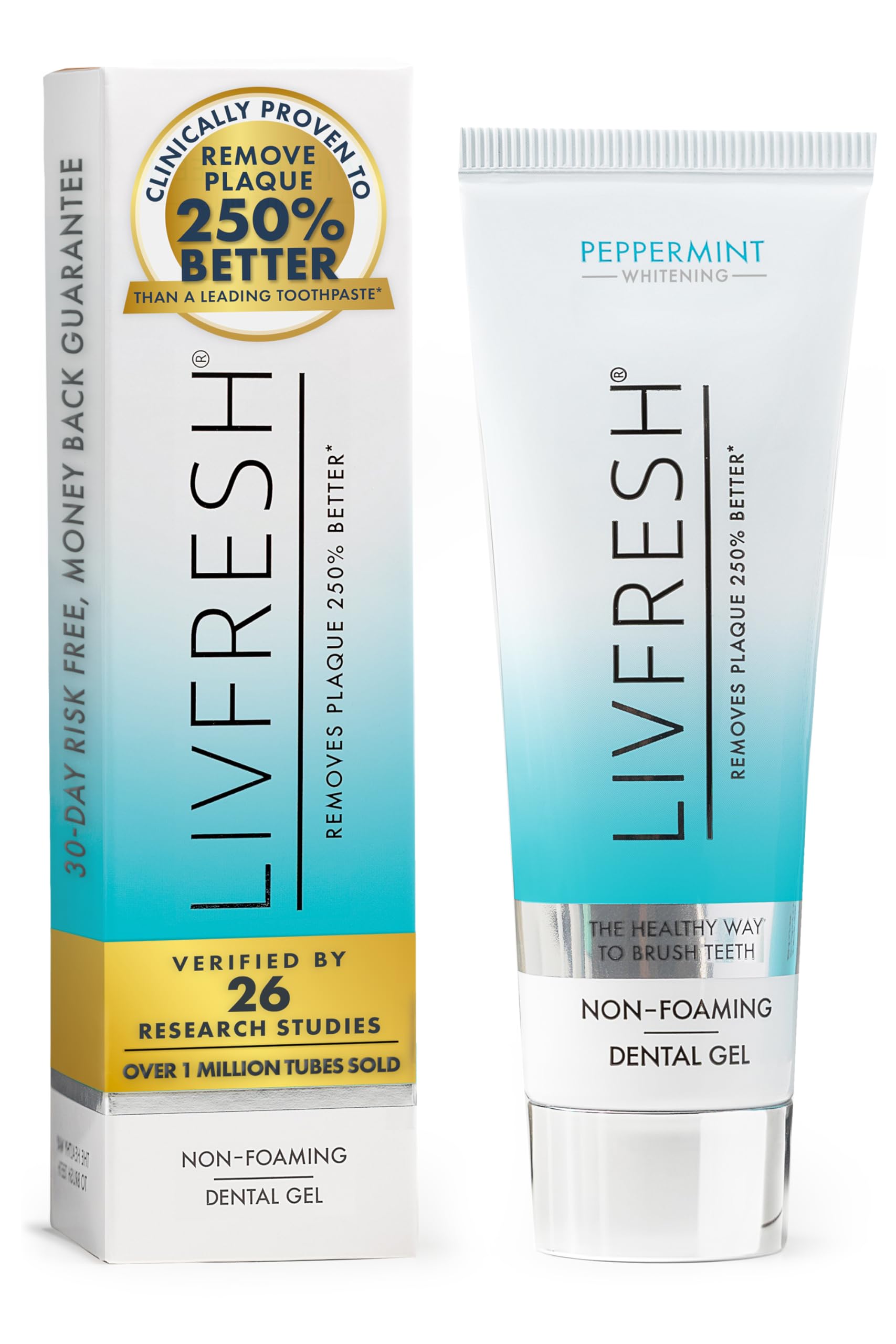 LIVFRESH Toothpaste Gel, Clinically Proven to Remove Plaque 250% Better, Improves Gum Health 190% Better, Prevents & Reduces Tartar, Peppermint