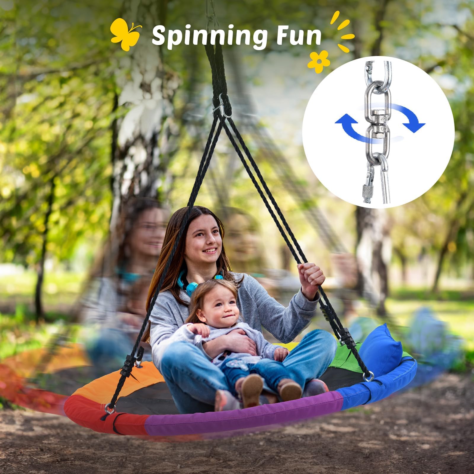Trekassy 700lbs 40“ Saucer Tree Swing for Kids Adults Outdoor 900D Oxford Waterproof with Pillow, Swivel, 2pcs Tree Hanging Straps