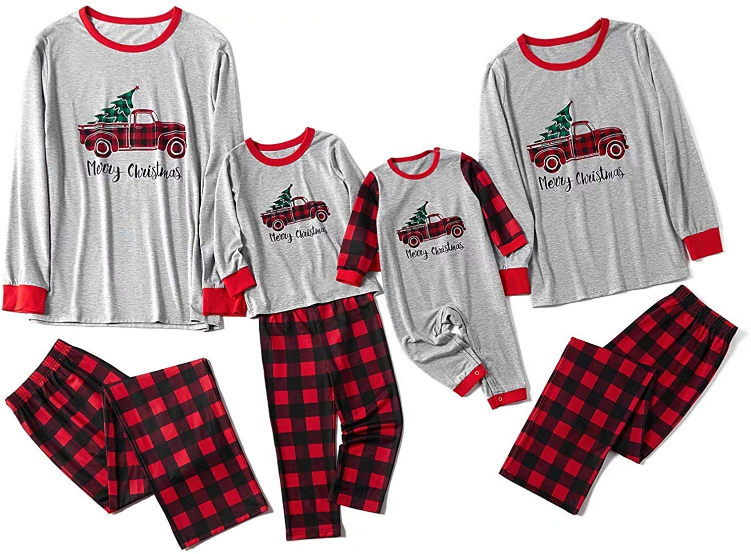 IFFEI Matching Family Pajamas Sets Christmas PJ's Sleepwear Truck Print Top and Plaid Pants with Pocket Men: L