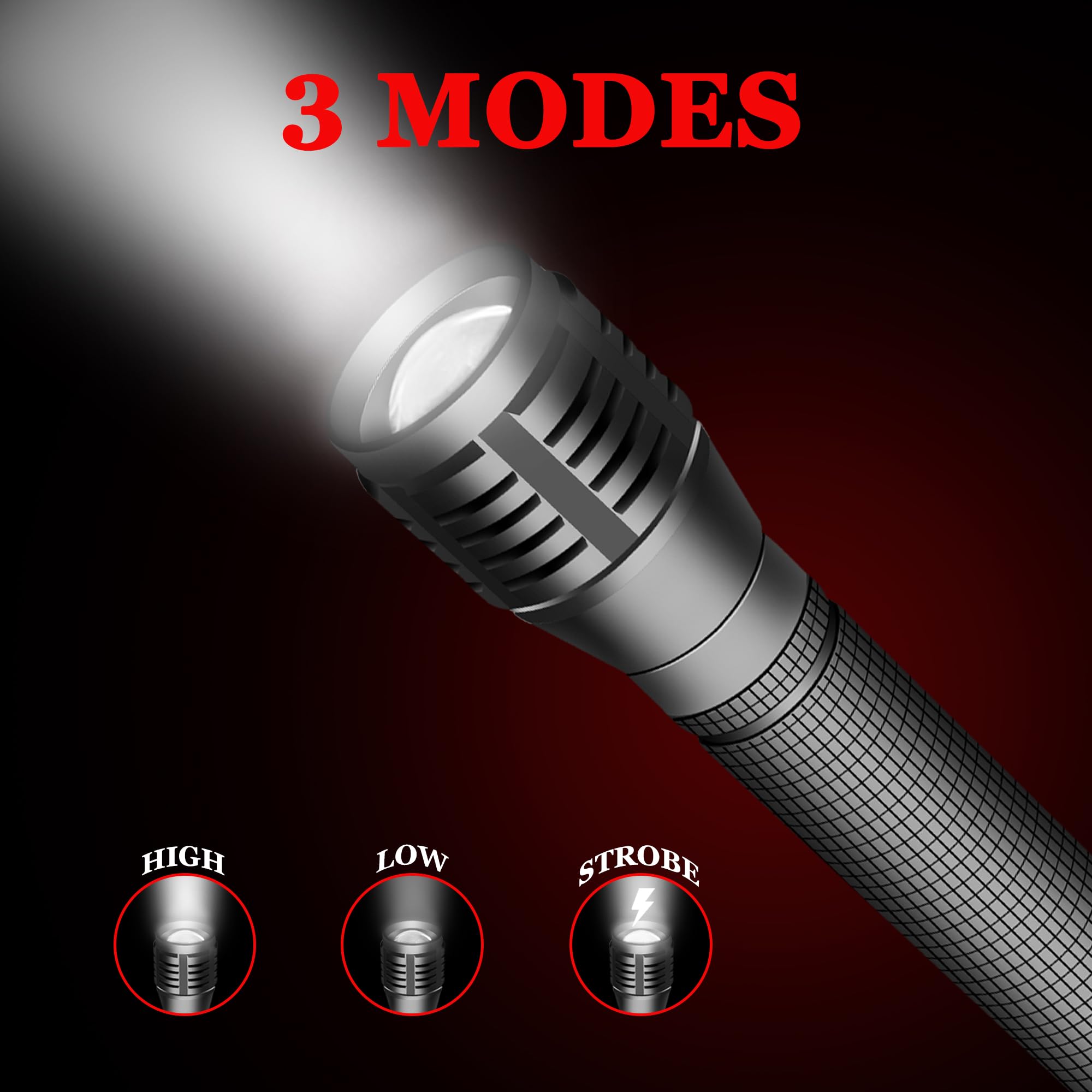 AuKvi LED 2000 Lumens 3 Modes Adjustable Focus 2-Cell AA Flashlight,2-Pack