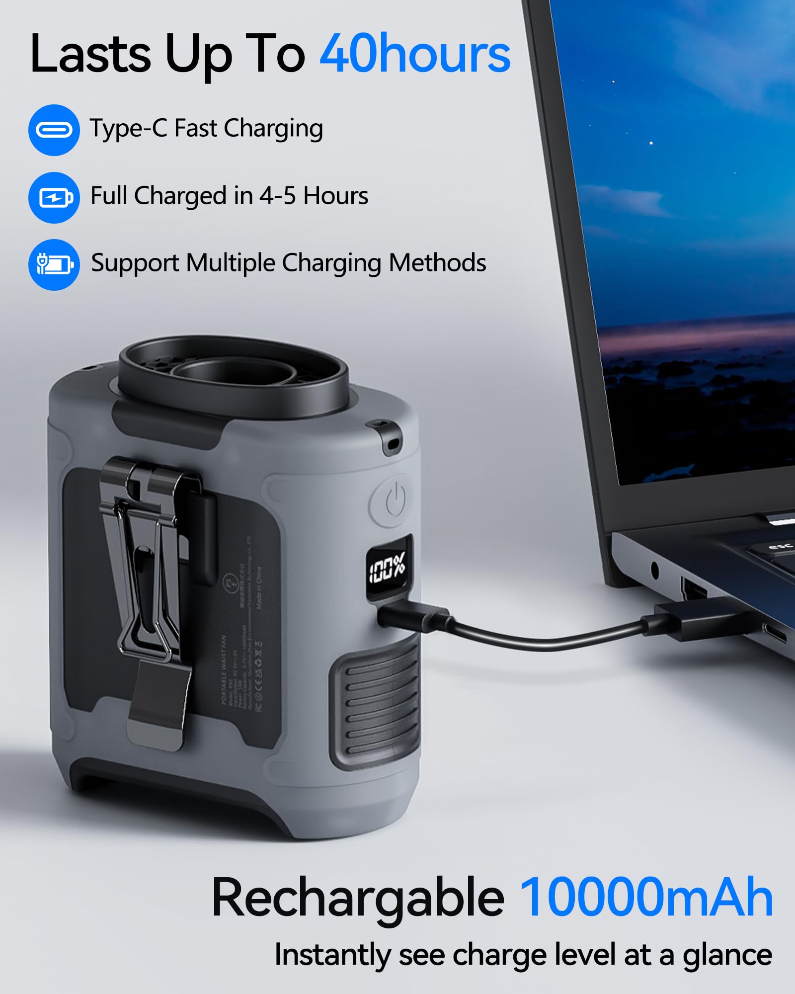 morsisho AI Portable Waist Fan Rechargeable 10000mah Belt Shirt Clip On Fan For Body Cooling That Blow Cold Air 5 Speeds Flashlight Up To 40H