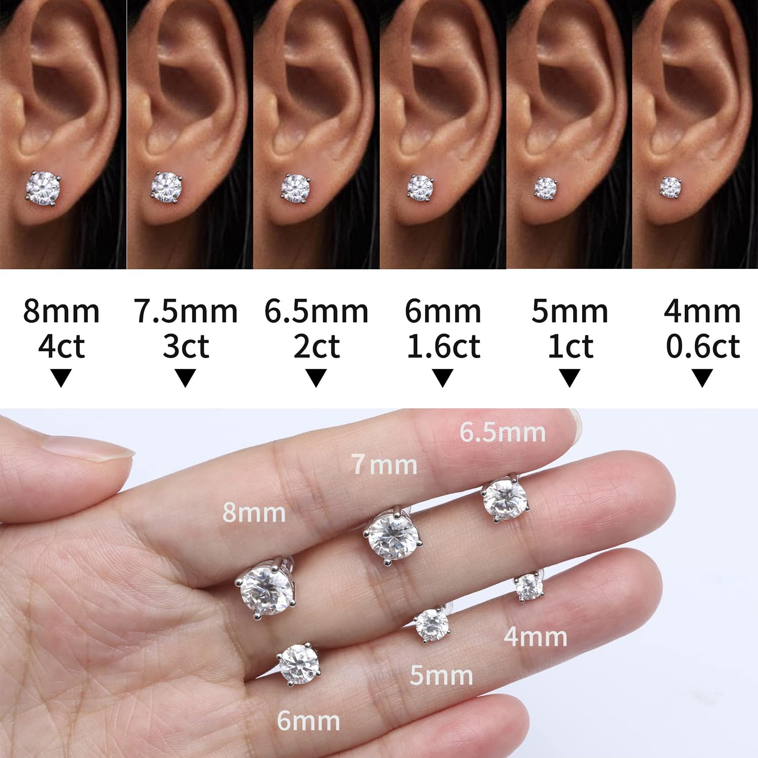 Ctarlitu Moissanite Stud Earrings, D Color VVS1 Brilliant Lab Created Diamond Earrings Women 925 Sterling Silver Screw Back Earrings For Men (2.6 carat/pairs, Gold)