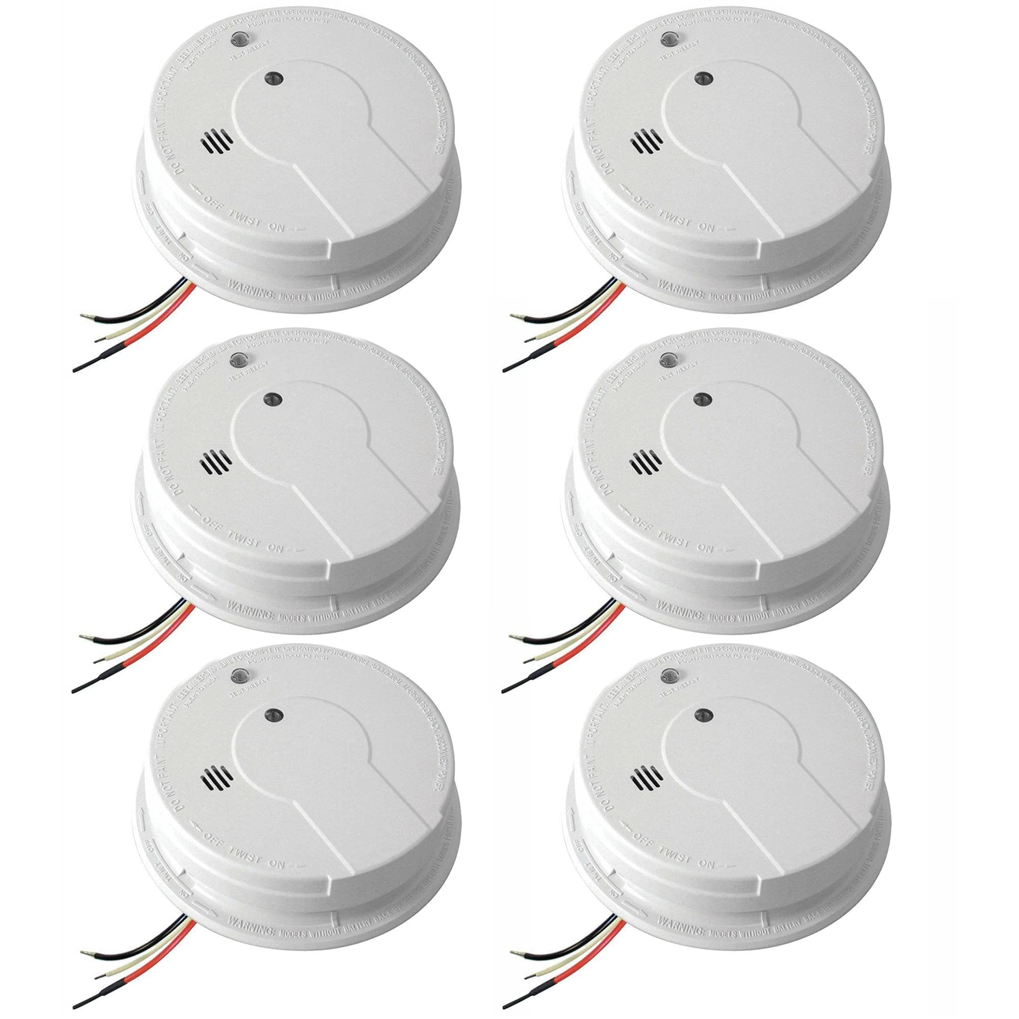 Kidde Smoke Detector, Hardwired Smoke Alarm with 9-Volt Battery Backup, Test-Reset Button, Interconnect Capability, White, 6 Pack