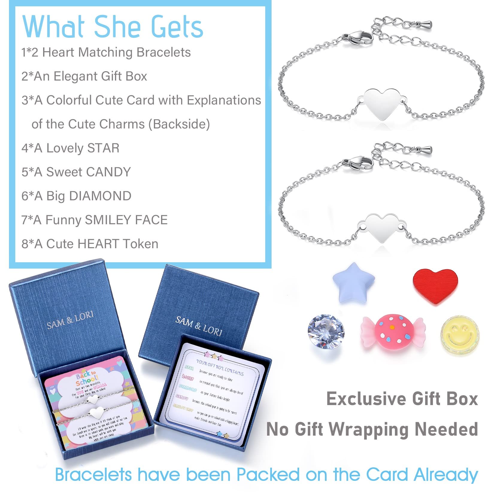 SAM & LORI Back to School Gifts First Day of School Middle School Students Preschool Class Mommy and Me Mother Daughter Bracelets Pinky Promise Bracelet Anxiety Matching Wish Bracelets