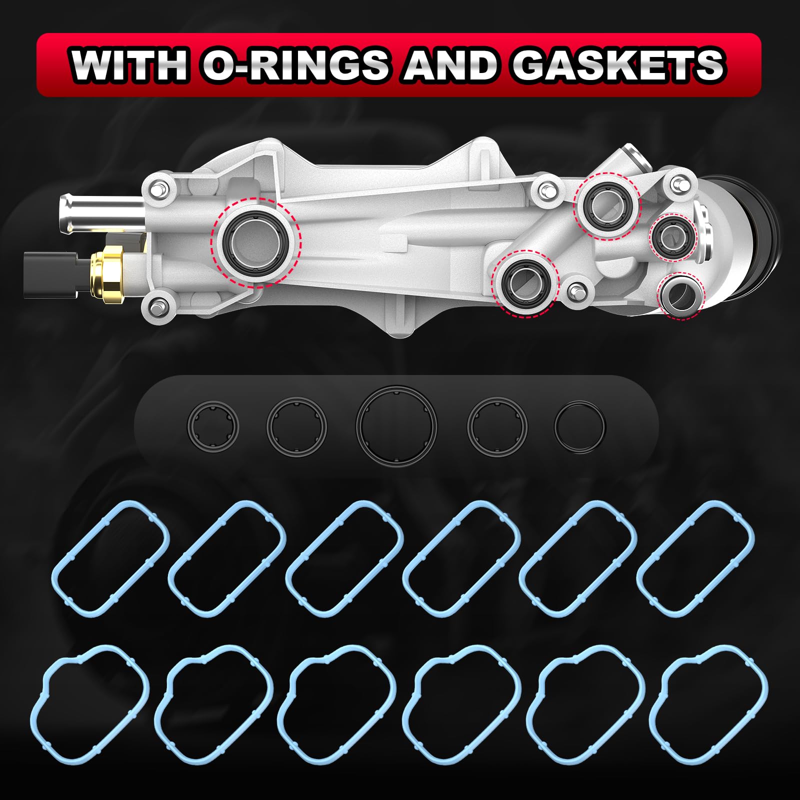 926-876 Upgraded Aluminum Engine Oil Filter Housing with Oil Cooler Sensors and Gasket Compatible with 2011-2016 Chrysler 200 300 Dodge Charger Challenger Journey Wrangler Ram ProMaster 3.6L 6Cyl