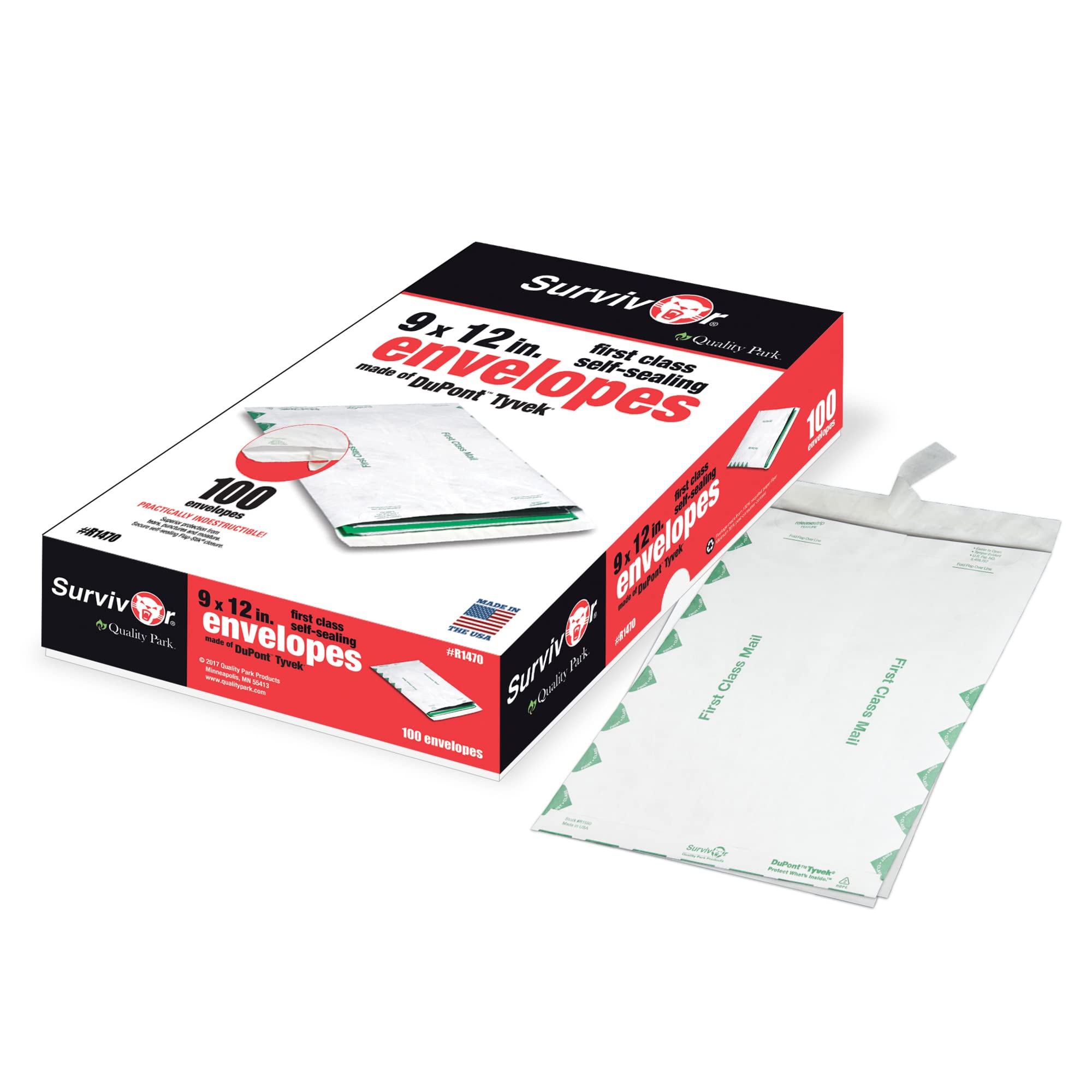 Survivor R1470 Tyvek USPS First Class Mailer, 9 x 12, White (Box of 100)
