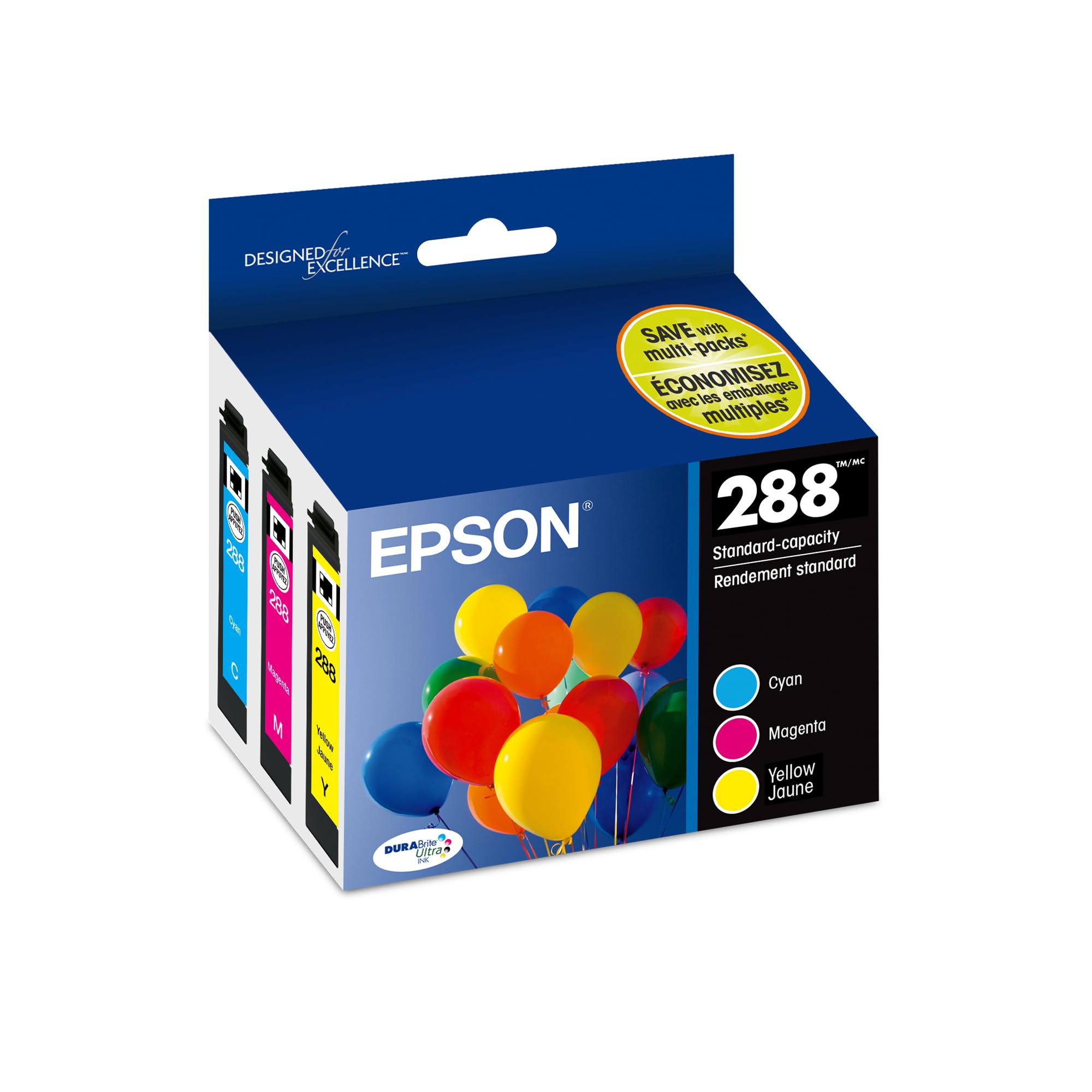 EPSON 288 DURABrite Ultra Ink Standard Capacity Color Combo Pack (T288520-S) Works with Expression XP-330, XP-430, XP-434, XP-340, XP-440, XP-446