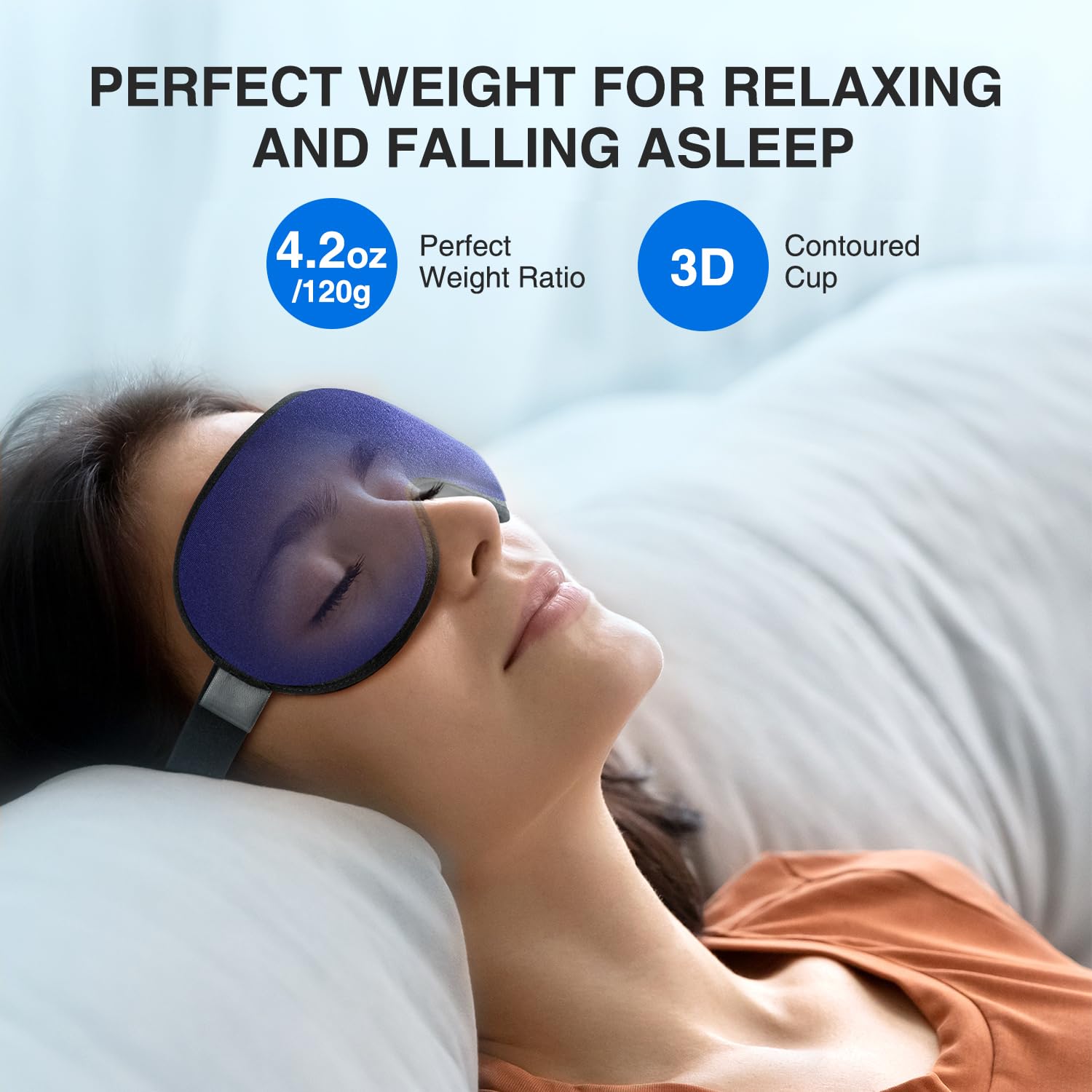 YFONG Weighted Sleep Mask, Women Men 3D Eye Mask Blocking Lights Sleeping Mask (4.2oz/120g), Pressure Relief Night Sleep Eye Mask with Adjustable Strap, Eye Cover Blindfold for Travel Nap Yoga, Blue