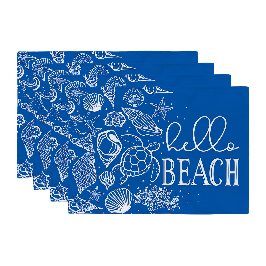 GEEORY Hello Beach Summer Placemats 12x18 Inch Set of 4 Blue Shell Turtle Farmhouse Rustic Holiday Kitchen Dining Table Decoration for Indoor Outdoor Dinner Party Décor GP065