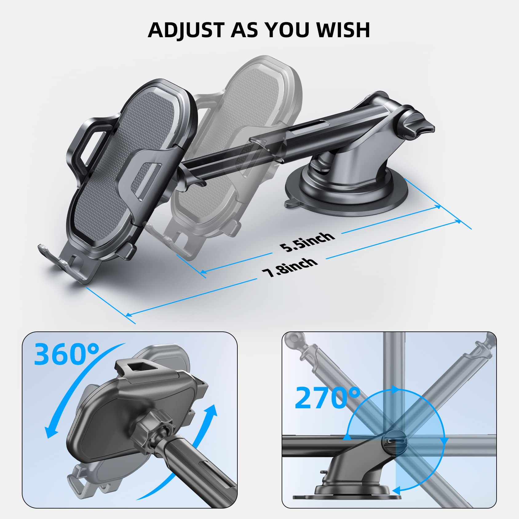Phone Holder Mount for Car [ Off-Road Level & Stable Hook ] Windshield Dashboard Air Vent Universal Hands-Free Automobile Mounts Cell Phone Holder Fit for iPhone Smartphones