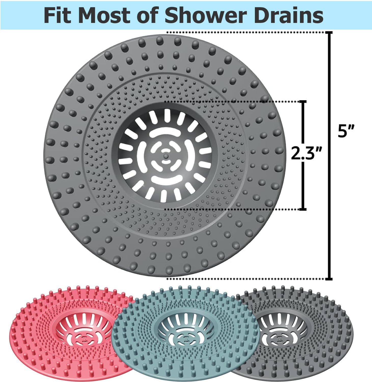 Upgrade Shower Drain Hair Catcher, 3 Pack Silicone Shower Hair Drain Catcher, Drain Hair Catcher Protector, Shower Drain Cover, Bathroom Sink Drain Strainer, Bathtub Tub Stopper Accessories for Bath