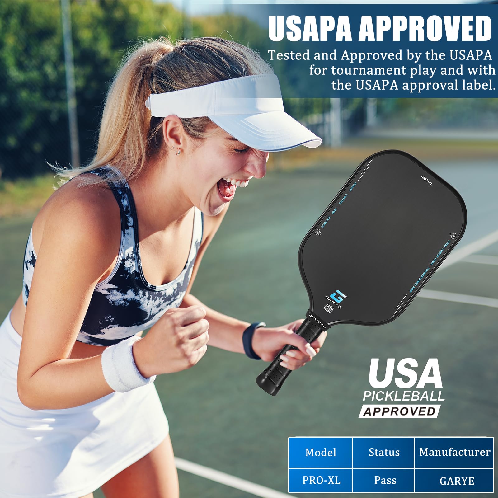 GARYE Pickleball Paddles, 16MM T700 Thermoformed Raw Carbon Fiber Pickleball Paddle, Great Grit & Spin, USAPA Approved PRO-XL Pickle Ball Rackets Set with Power, Control and Balance,2 colors, 1 Cover