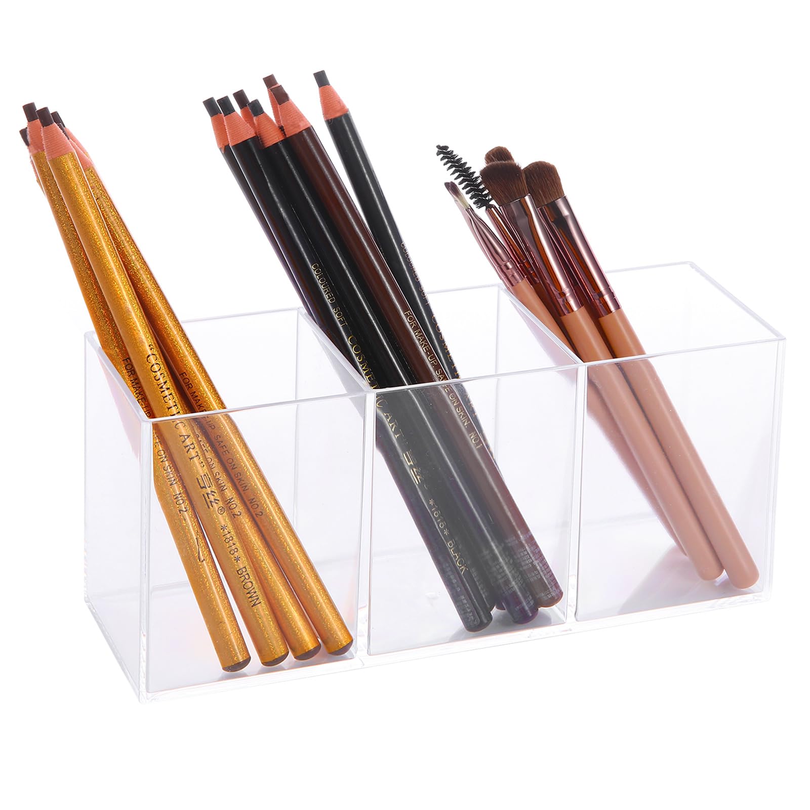 elysolpluv Clear Acrylic Silverware & Pen Organizer Caddy, Transparent Plastic Silverware Holder, Perfect for Office, Bedroom, and Bathroom Storage