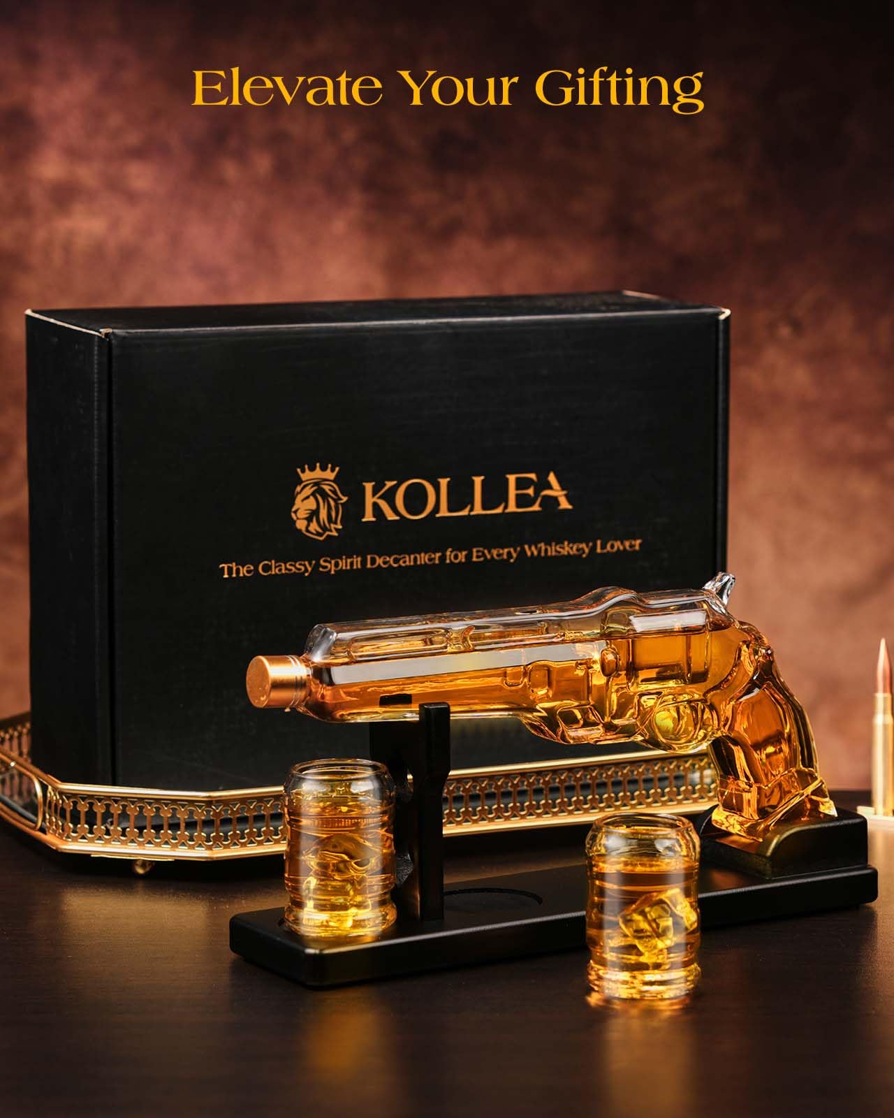 Gun Whiskey Decanter Sets for Men, Kollea Liquor Decanter Set with Glass, Unique Christmas Birthday Gift Idea for Men Dad, Cool Anniversary Stuff Gift for Him Husband, Dispenser for Bar Drinking Party