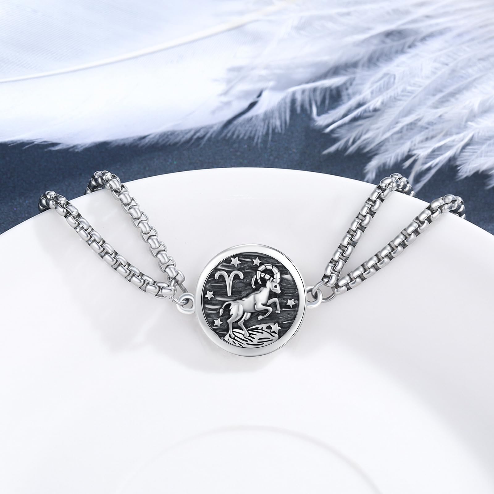 XIXLES Aries Zodiac Jewelry 925 Sterling Silver Aries Constellation Medal Bracelet,Fashion Retro Astrology Horoscope Sign Adjustable Bracelet, Aries Birthday Jewelry Graduation Gifts for Women Mom