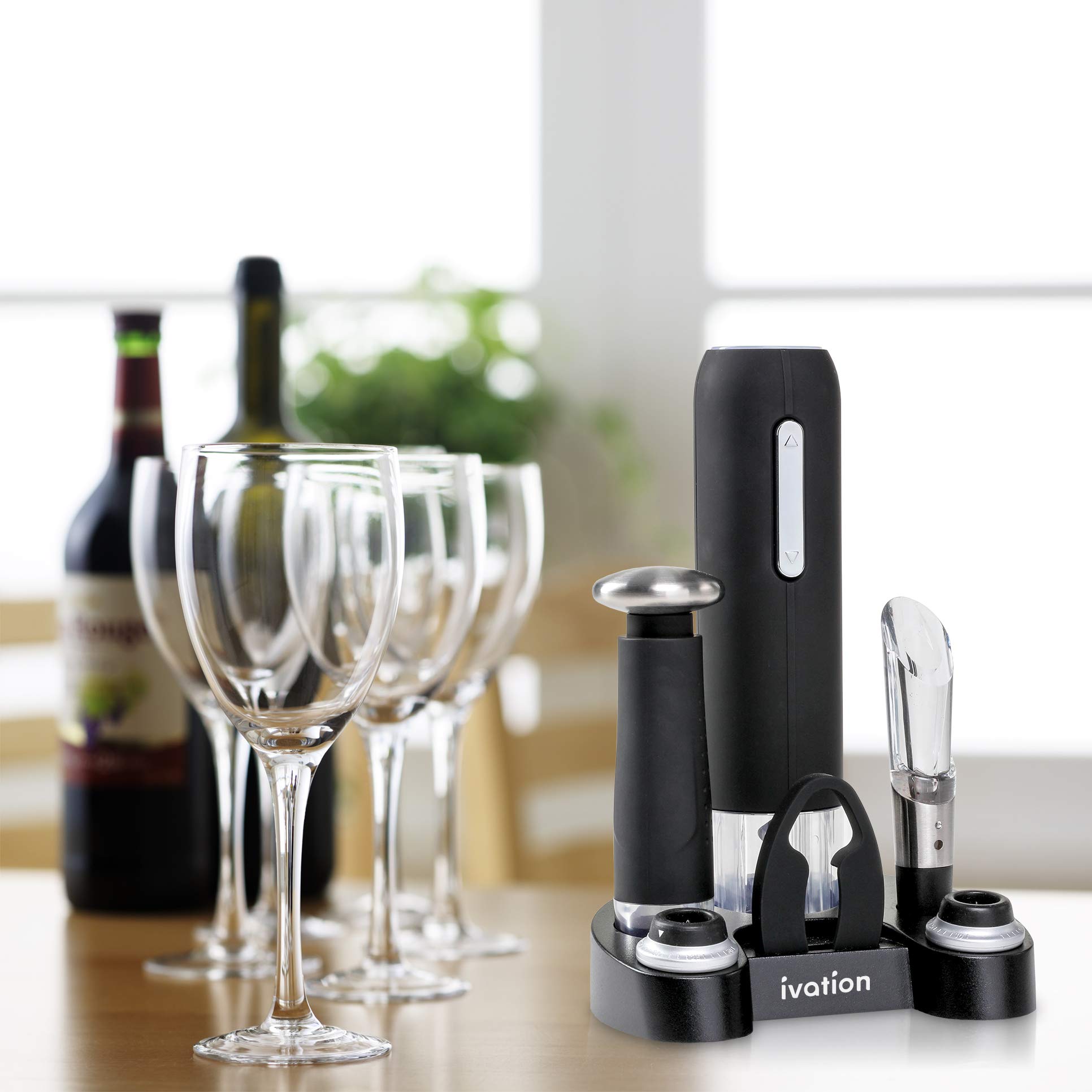 Ivation Wine Gift Set, Includes Electric Wine Bottle Opener, Wine Aerator, Vacuum Wine Preserver, 2 Bottle Stoppers, Foil Cutter & Charging Base