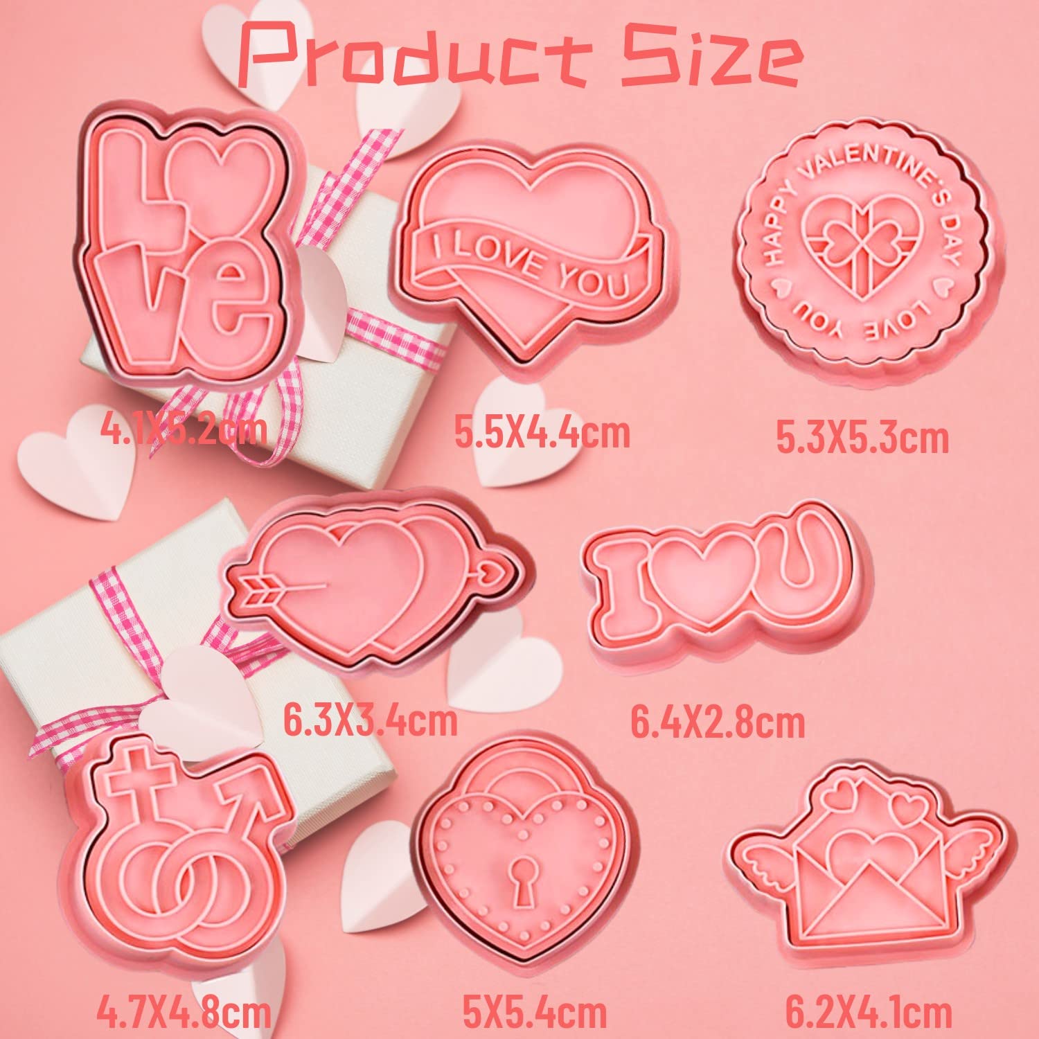 Valentines Day Cookie Cutter Set-8 Pieces Plastic Valentines Cookie Cutters-3D Valentines Cookie Cutter Stamp for Valentine's Day Baking.