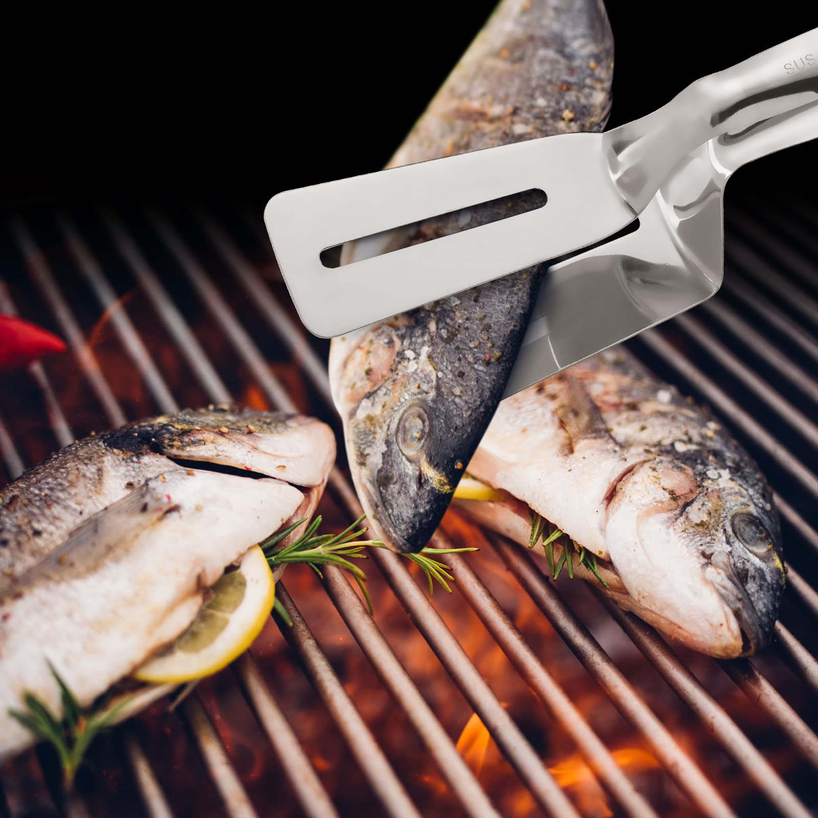 304 Kitchens Tongs 11 Inch 1 Pack Premium Stainless Steel Multipurpose Gripper Bread Clip/Steak Clamps/Fried Steak Clamp/Barbecue Tongs/Beefsteak Turner Flipper