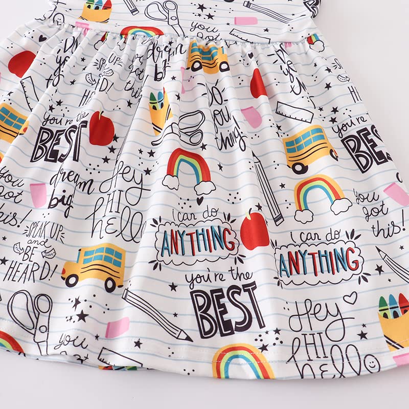 Toddler Little Girls Back to School Dresses -Apple, Pencils, Notebooks, Bookworm, School Bus，Glue,Tellurion,Blackboard Rainbow Dresses (5/6T, Back to school E)