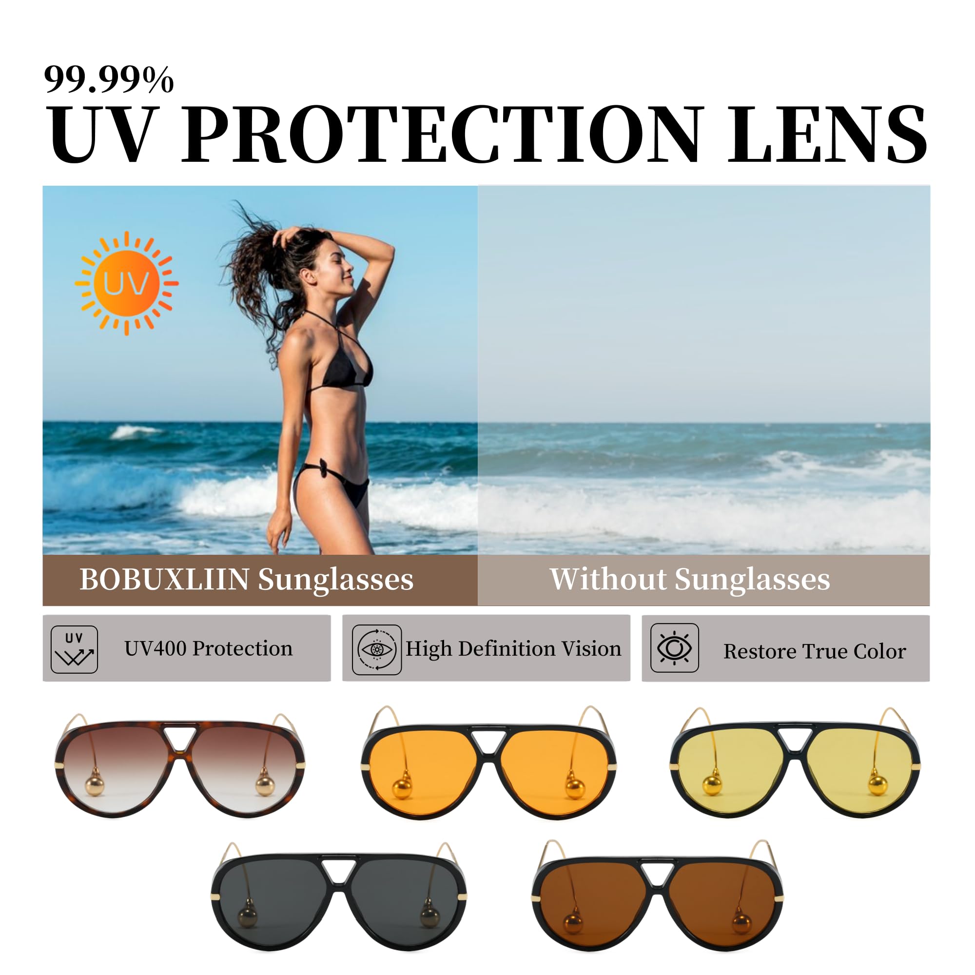 BOBUXLIIN Oversized Womens Aviator Sunglasses Retro Big Large Sunglasses for Women UV Protection Trendy Ladies Shades 2025