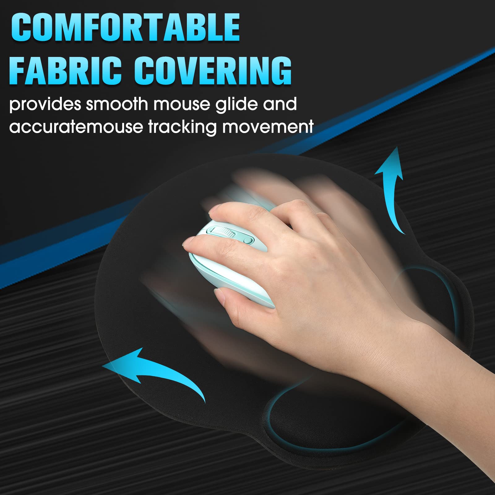 Yunsailing 8 Pack Ergonomic Mouse Pad with Wrist Rest Support Gel Memory Foam Mousepad Comfortable Computer Pad for Pain Relief(Black)