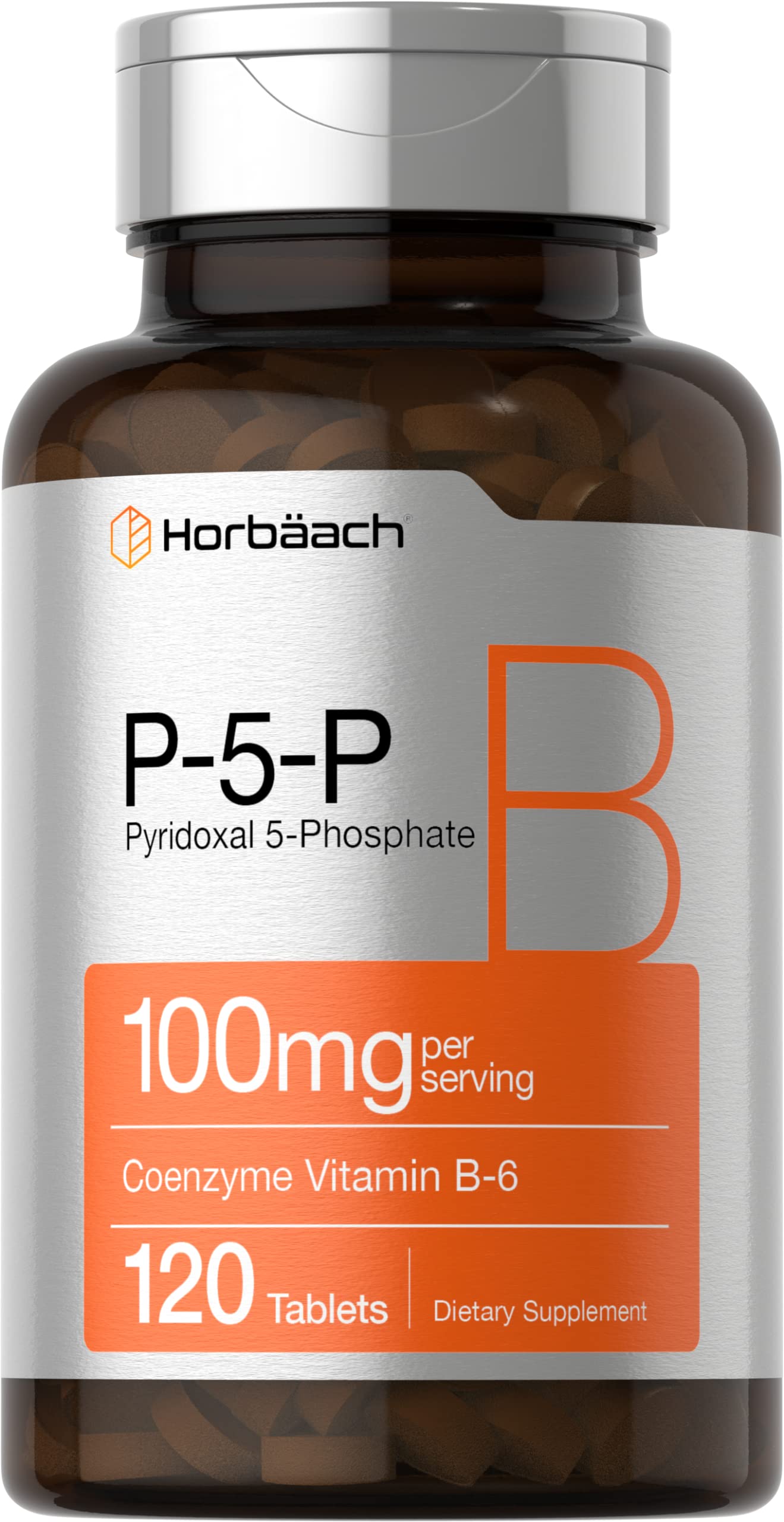 Horbäach P-5-P Activated Vitamin B6 100mg | 120 Tablets | Vegetarian Supplement, Non-GMO, Gluten Free | Pyridoxal 5 Phosphate | Coenzyme B6