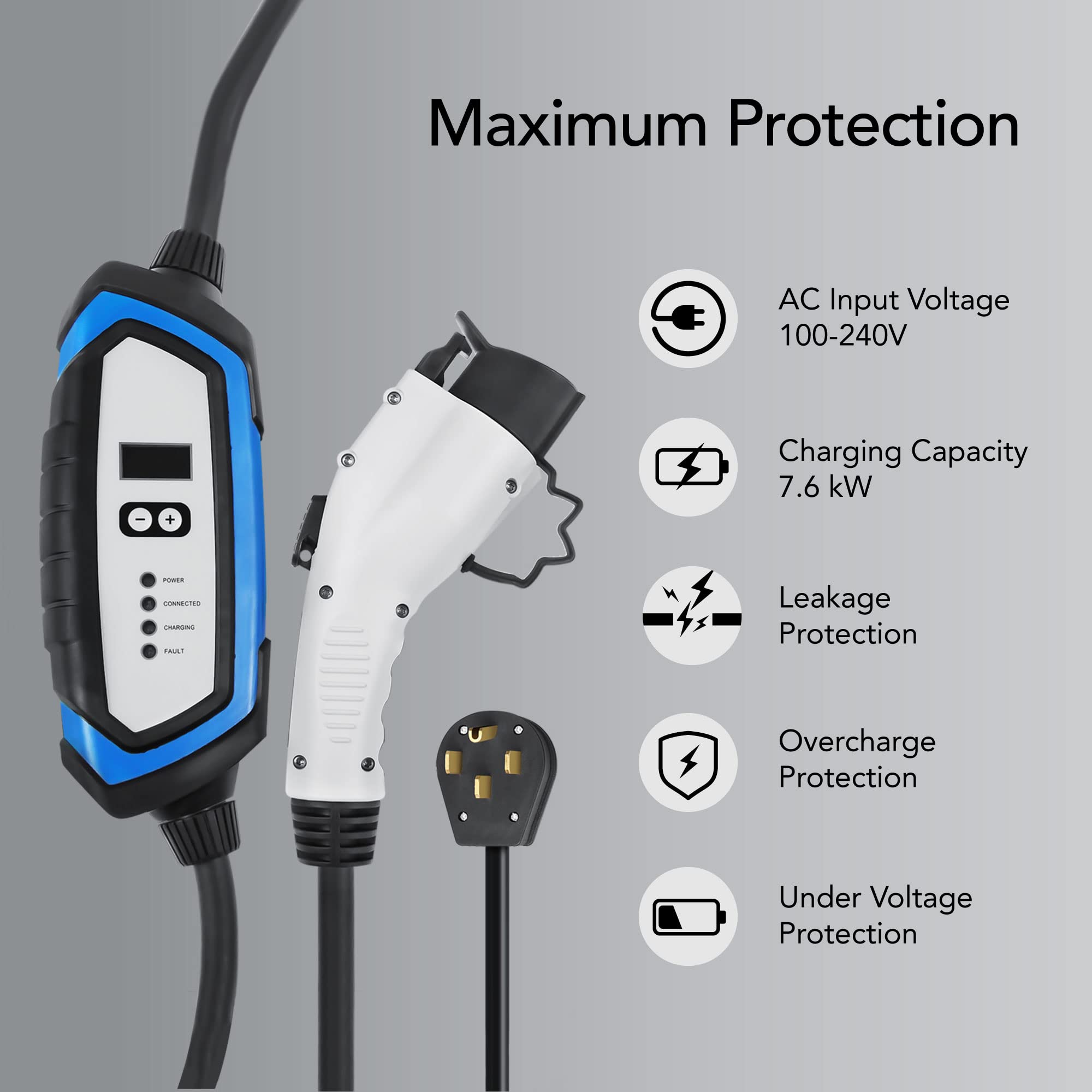 Lectron NEMA 14-50 Level 2 EV Charger - 240V 32 Amp with 21 ft Extension Cord & J1772 Cable - for J1772 EVs…