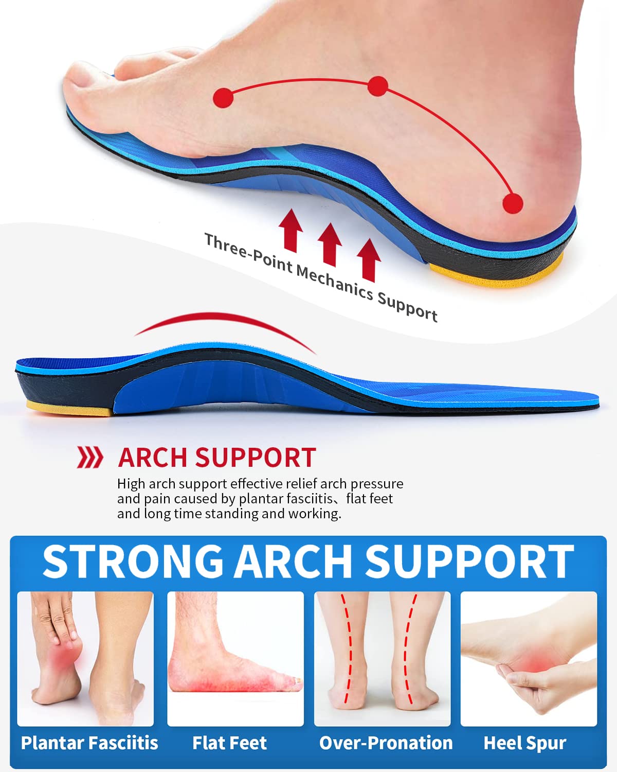 TOPSOLE (220+lbs) Standing All Day Heavy Duty Support Pain Relief Orthotics, Plantar Fasciitis High Arch Support Insoles for Men Women Metatarsalgia,Flat Feet,Feet Pain