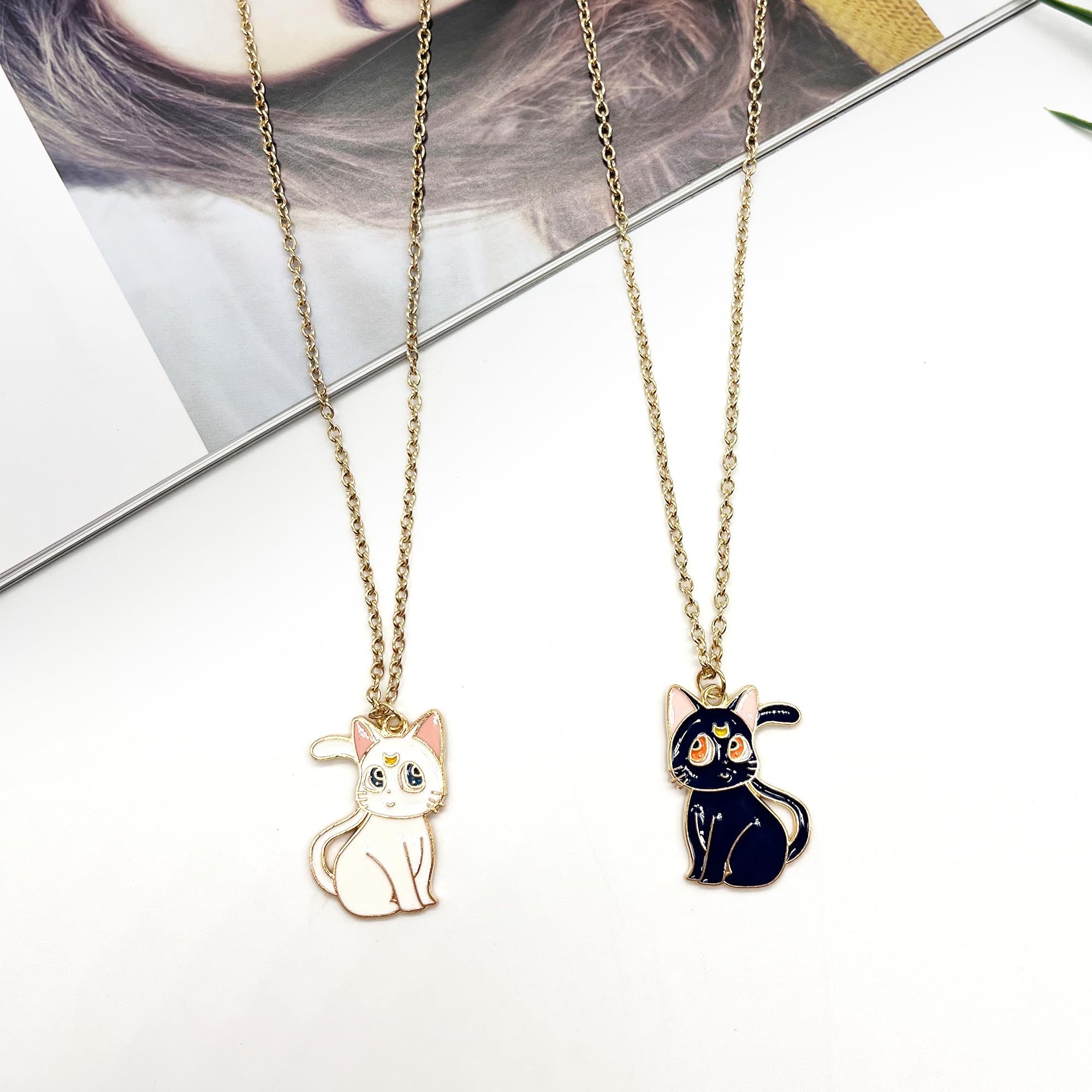 KHBKFW Best Friend Cat Necklace Gifts Cartoon Cat Bff Necklace for 2 For Gift Women