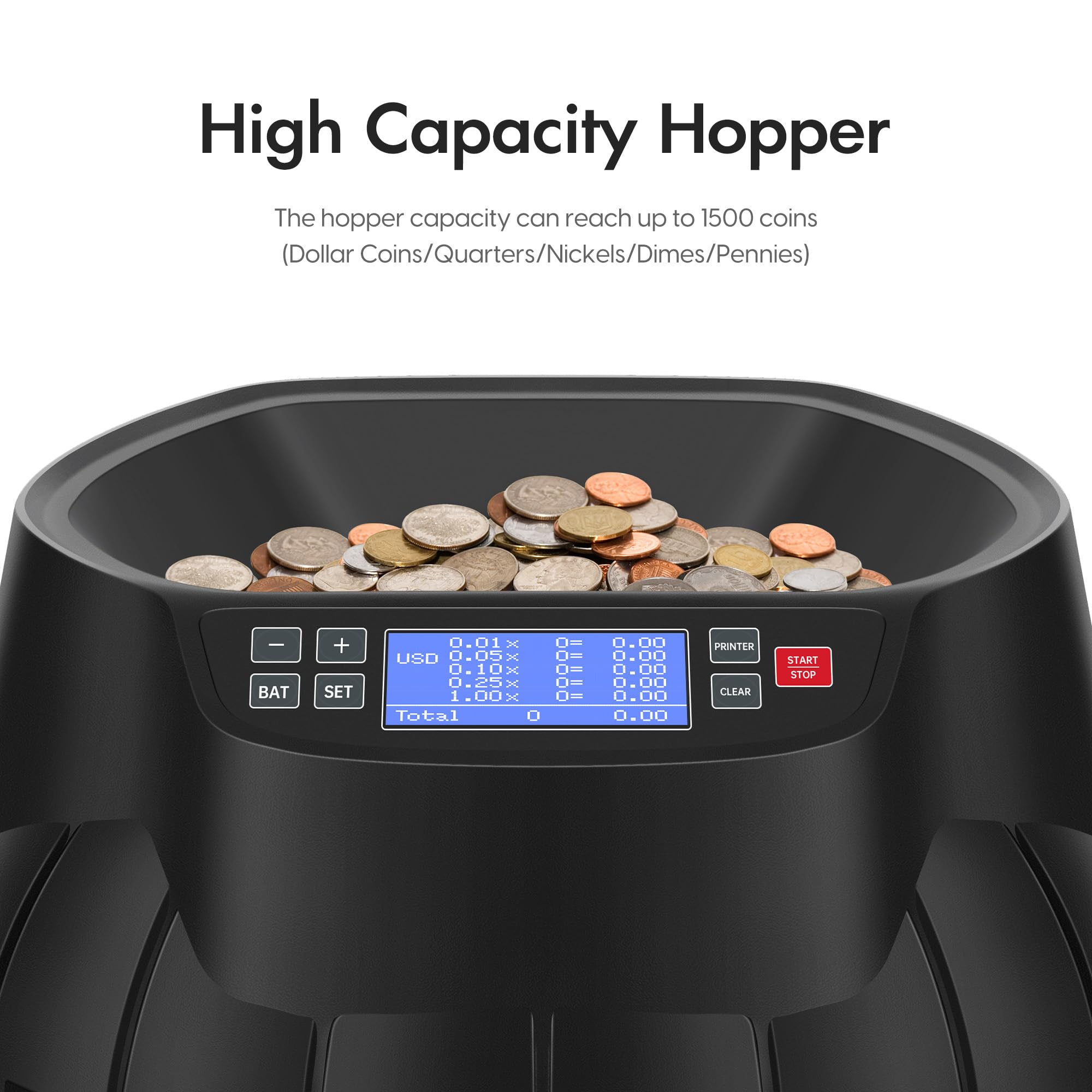 Ninedeers ND100 Coin Counter Sorter Machine and Wrapper/Roller, Sorts up to 345 Coins Per Minute, Comes with Intelligent Counting & Sorting Report & Printing-Compatible Function, Preformed Wrappers