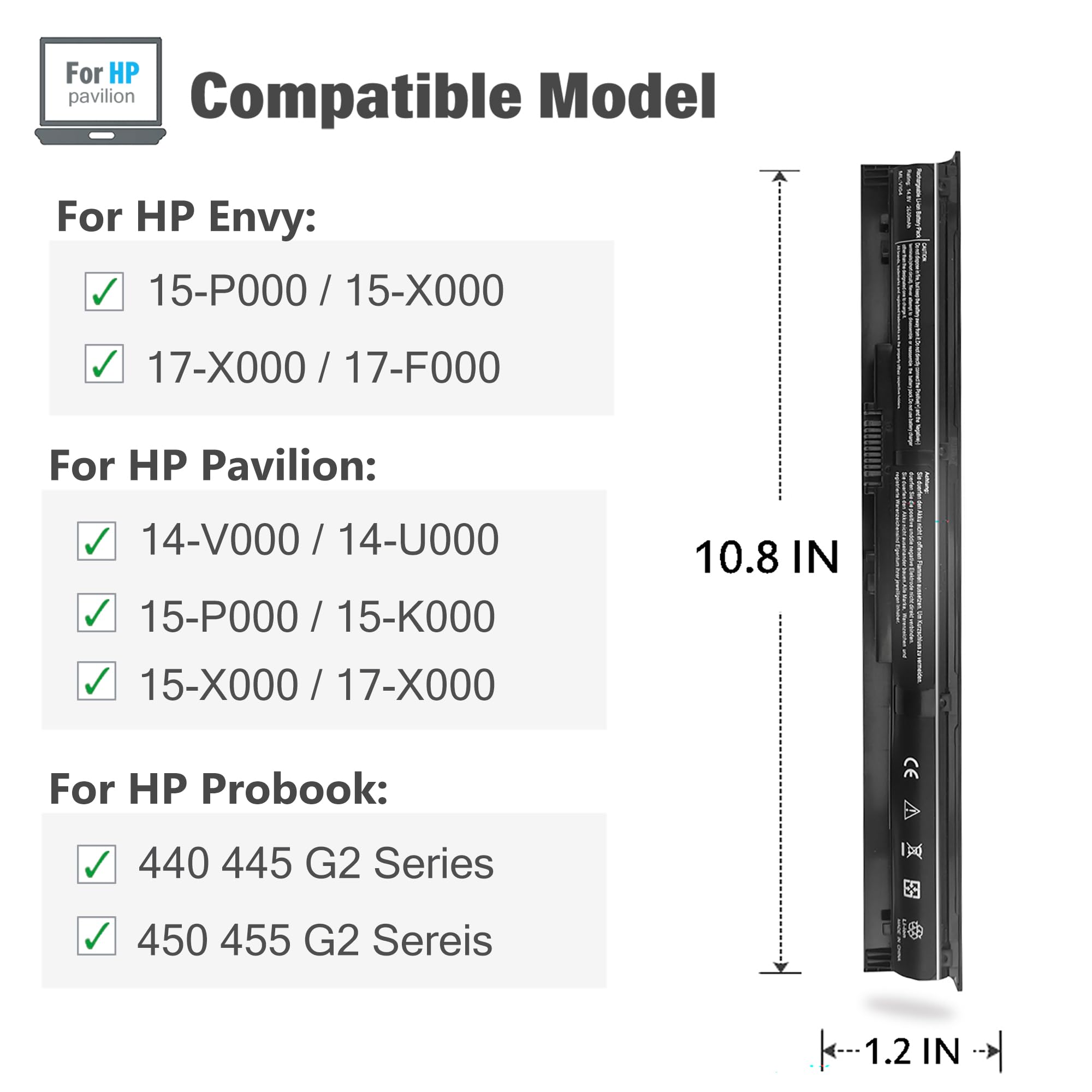 756743-001 VI04 V104 Laptop Battery for HP Pavilion 15-P 17-F Series 15-p011na 15-p165sa 15-p214dx 15-p003ax 17-f115dx 17-f215dx Fit 756744-001 756478-421 HSTNN-DB6K TPN-Q140 [14.8V 2600mAh 4Cell]