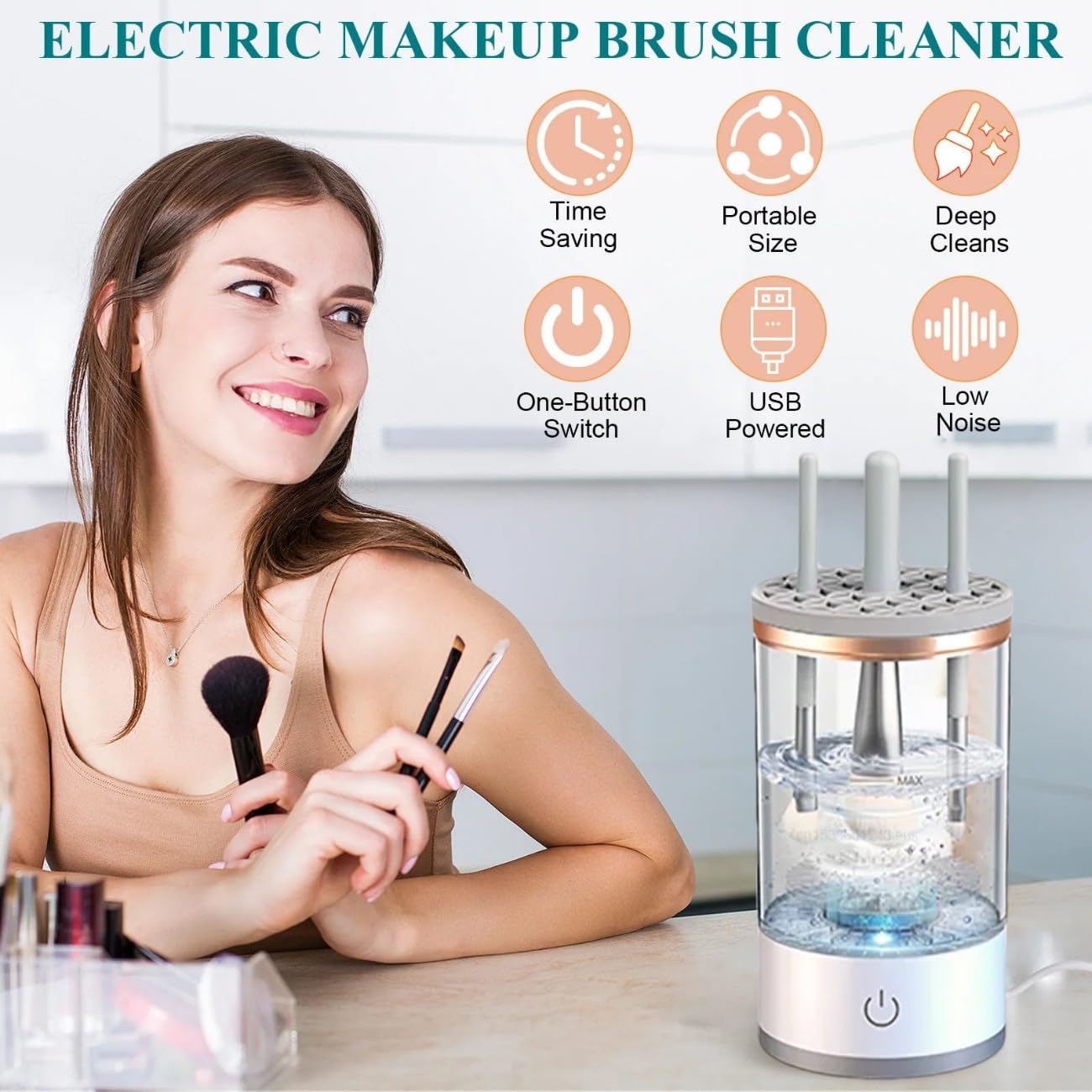 Electric Makeup Brush Cleaner,Automatic Makeup Brush Cleaner with Silicone Makeup Cleaning Mat,Deep Cleaning for Makeup Brushes,Make up Brush Cleaner machine