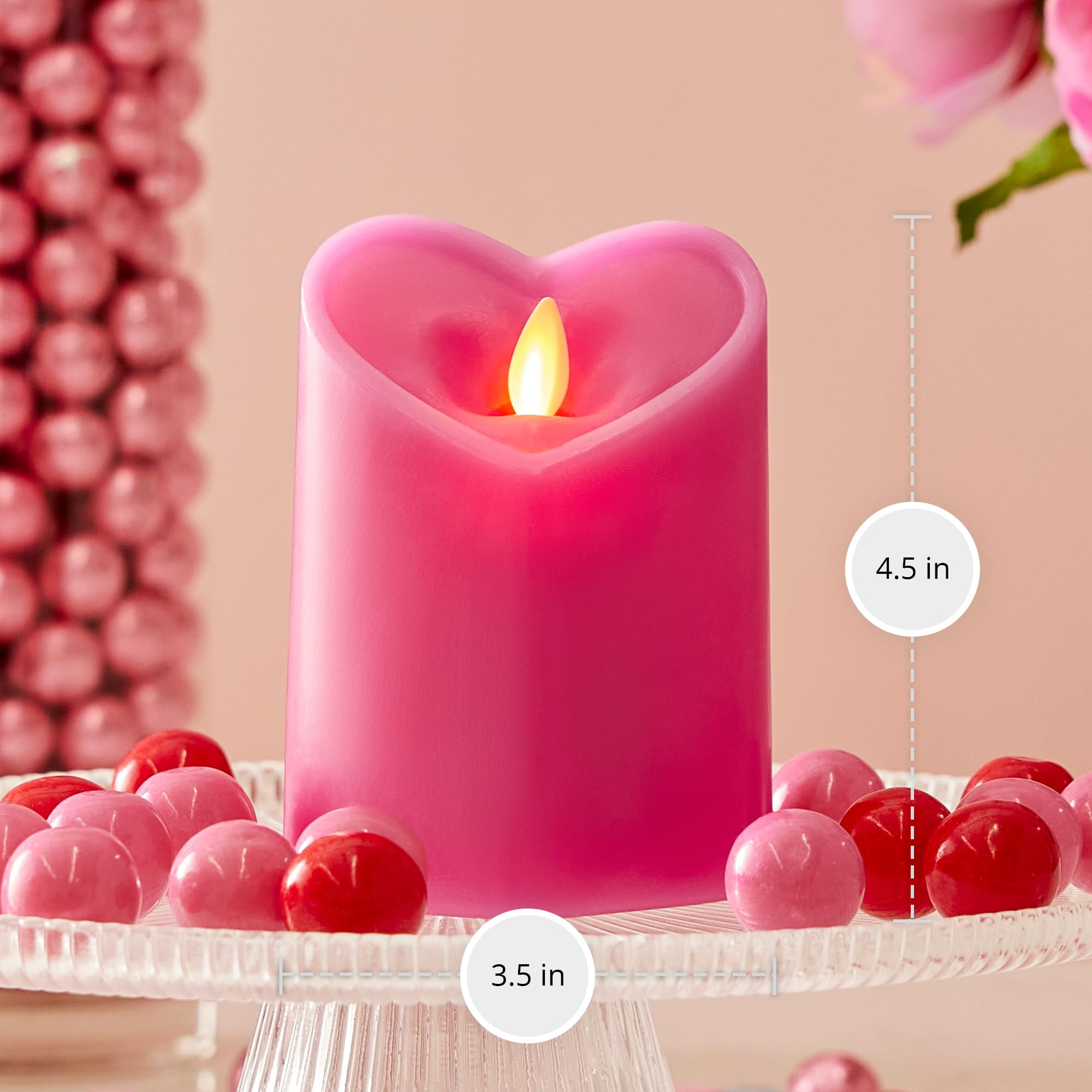 Luminara Raspberry Sorbet Flameless Candle Heart Shaped LED Pillar - 3.5" x 4.5" Valentine's Day Collection