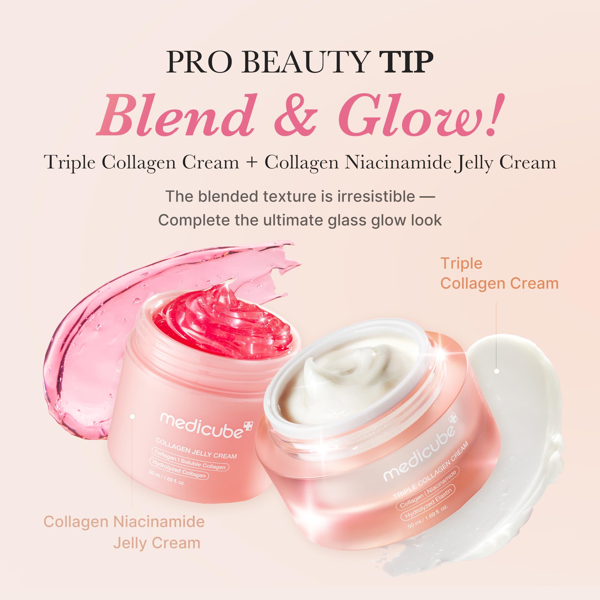 medicube Collagen Swirl Duo for Glowing, Fimer-Looking Skin: Collagen Jelly Cream 50ml and Triple Collagen Cream | Niacinamide, Hyaluronic Acid for Improving Skin's Moisture Barrier | Korean Skin Care