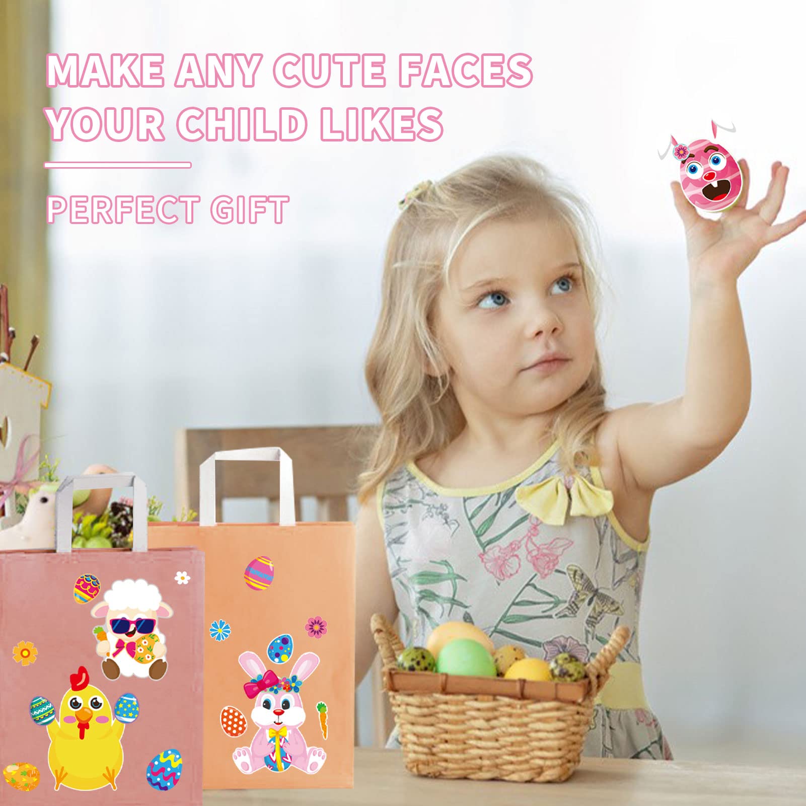 GonLei 24pcs Easter Stickers for Kid, Make-a-face Easter Stickers for Child Easter Egg Farm Animal Rabbit Chicks Sheeps DIY Sticker for Crafts Family Schools Classroom Activities Party Favor Supplies